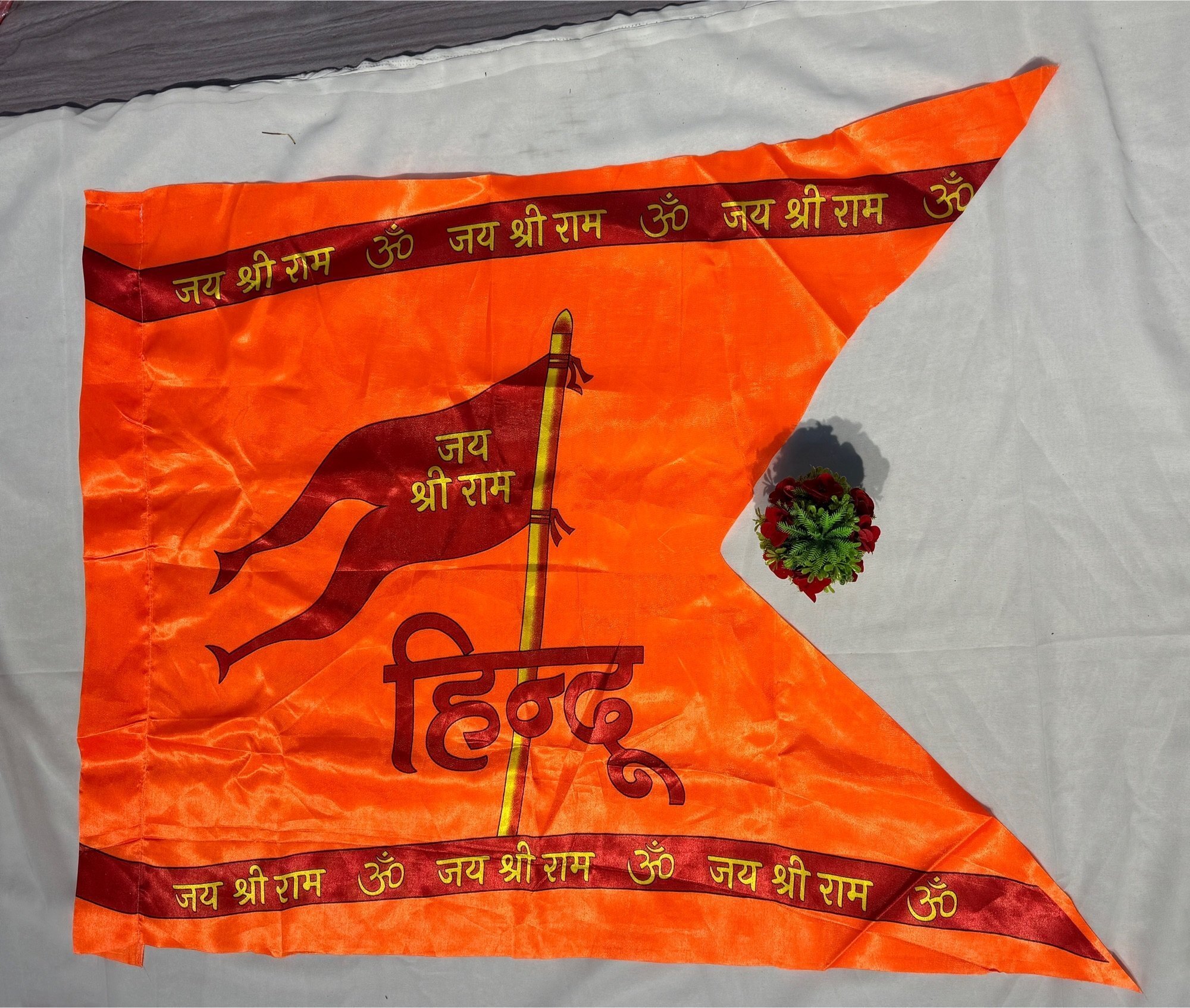 Hindu Religious Flag - Satin, 20x30/30x45/40x60 Inches, Orange | Customized Design With Logo And Material, Ideal For Promotion And Decoration