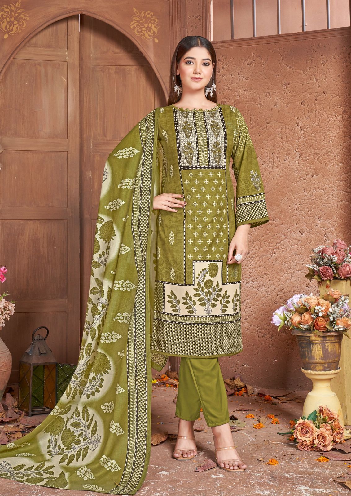 Kurti With Dupatta - Cotton Printed Ethnic Wear Set, Soft Cotton Fabric, Full Sleeves, Anti-wrinkle, Quick Dry, Washable, All Season