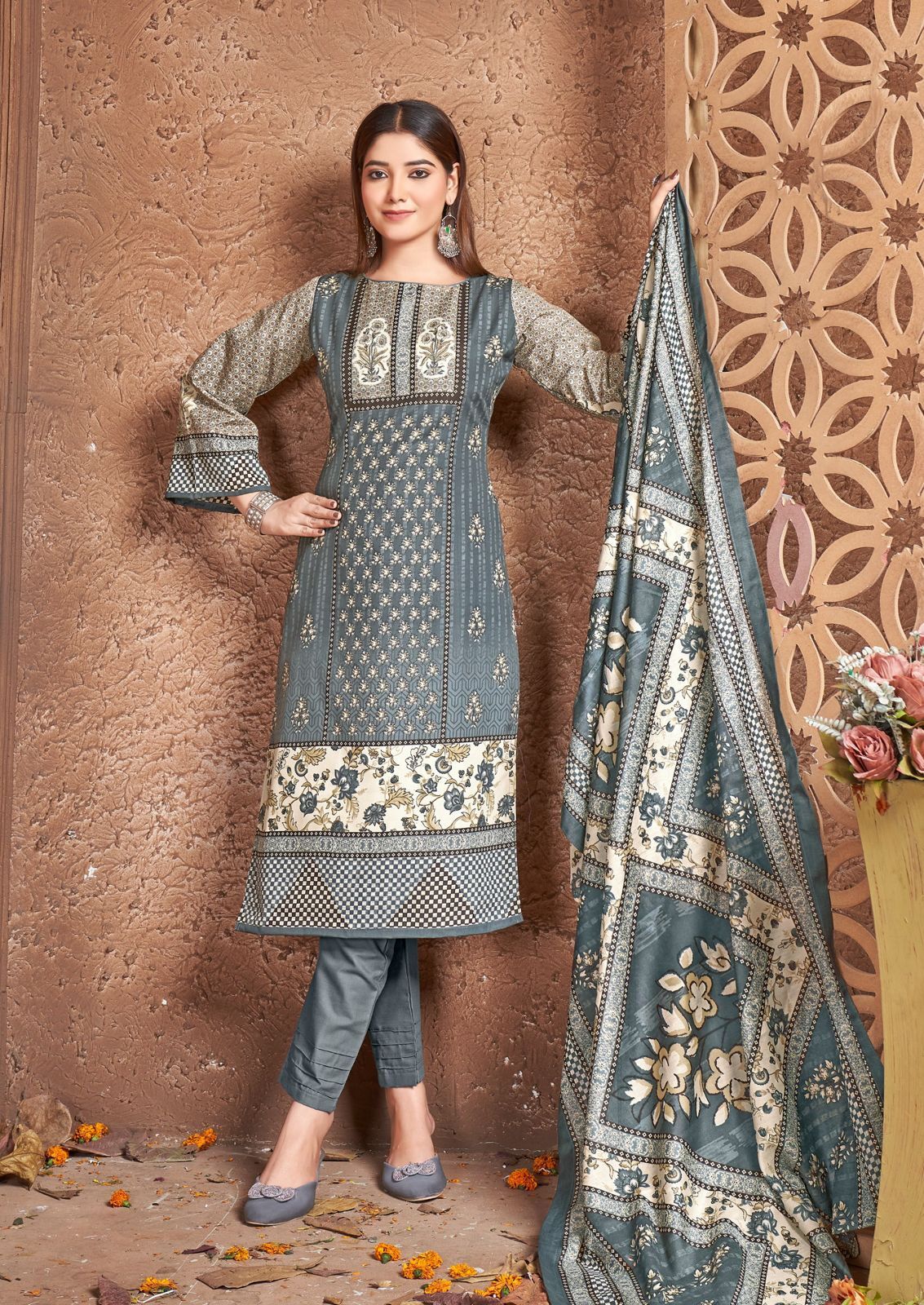 Kurti With Dupatta - Cotton Printed Ethnic Wear Set, Soft Cotton Fabric, Full Sleeves, Anti-wrinkle, Quick Dry, Washable, All Season