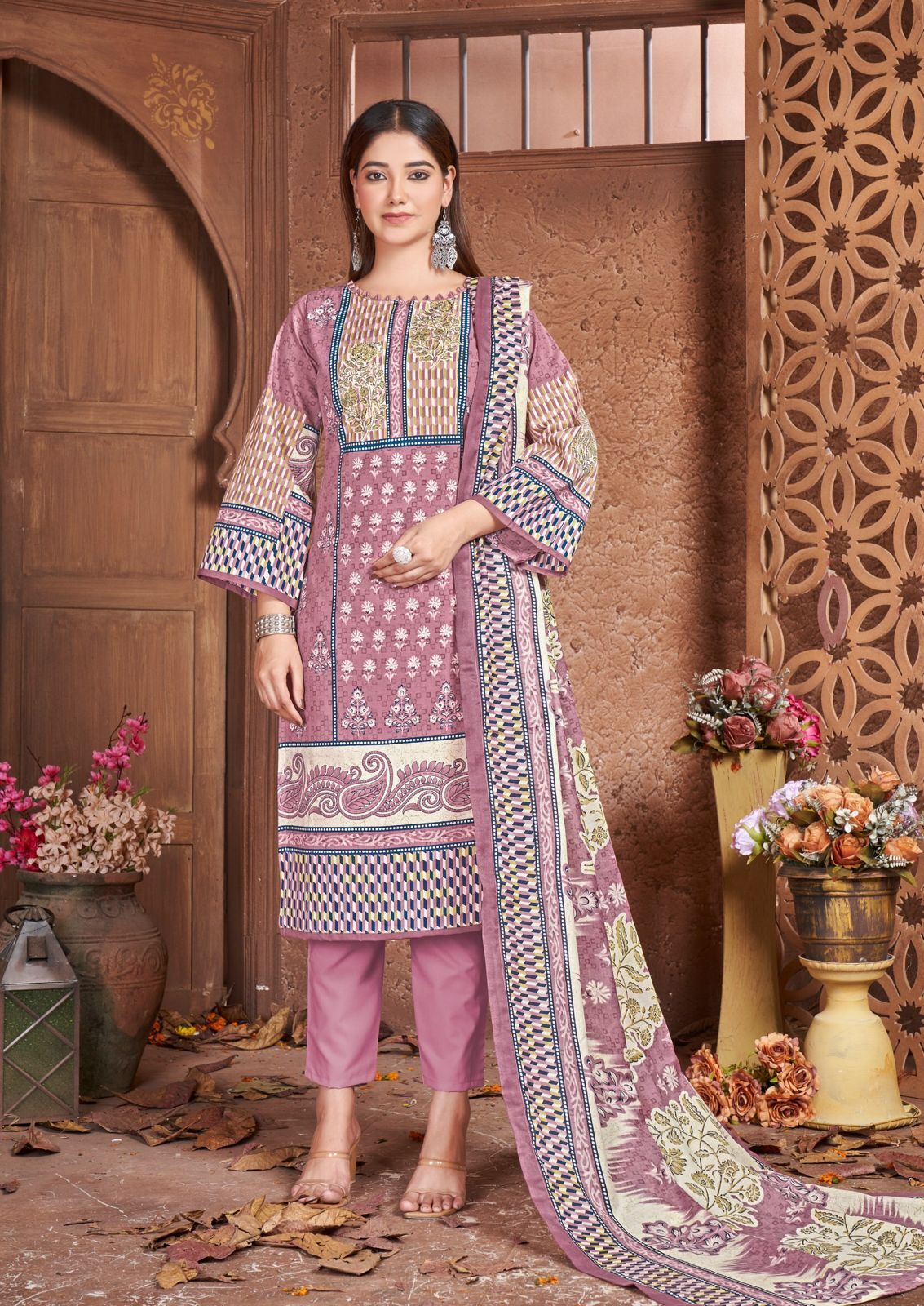 Kurti With Dupatta - Cotton Printed Ethnic Wear Set, Soft Cotton Fabric, Full Sleeves, Anti-wrinkle, Quick Dry, Washable, All Season
