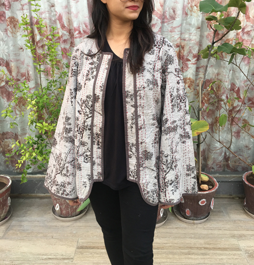 Cotton Kantha Short Jacket - Color: Multicolor