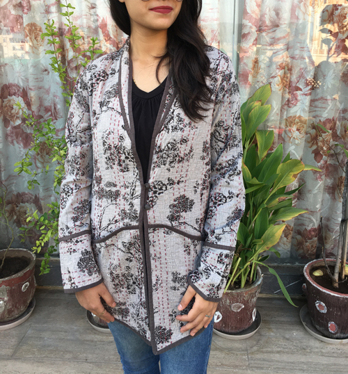 Cotton Kantha Short Jacket - Color: Multicolor