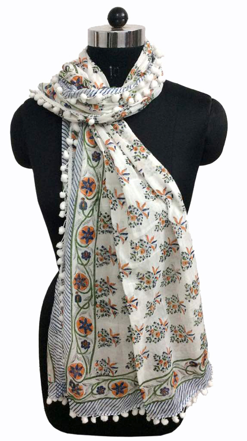 Cotton Hand Block Printed Scarfs - 18x72 Inches, Multicolor Ethnic Design For Festivals & Gifts