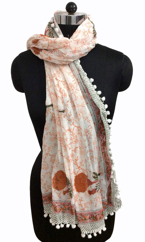 Cotton Hand Block Printed Scarfs - 18x72 Inches, Multicolor Ethnic Design For Festivals & Gifts