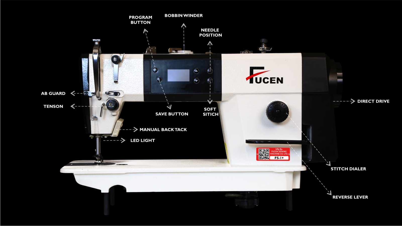 White & Black Fs-1+ High Speed Direct Drive Needle Positioning Single Needle Lockstitch Sewing Machine