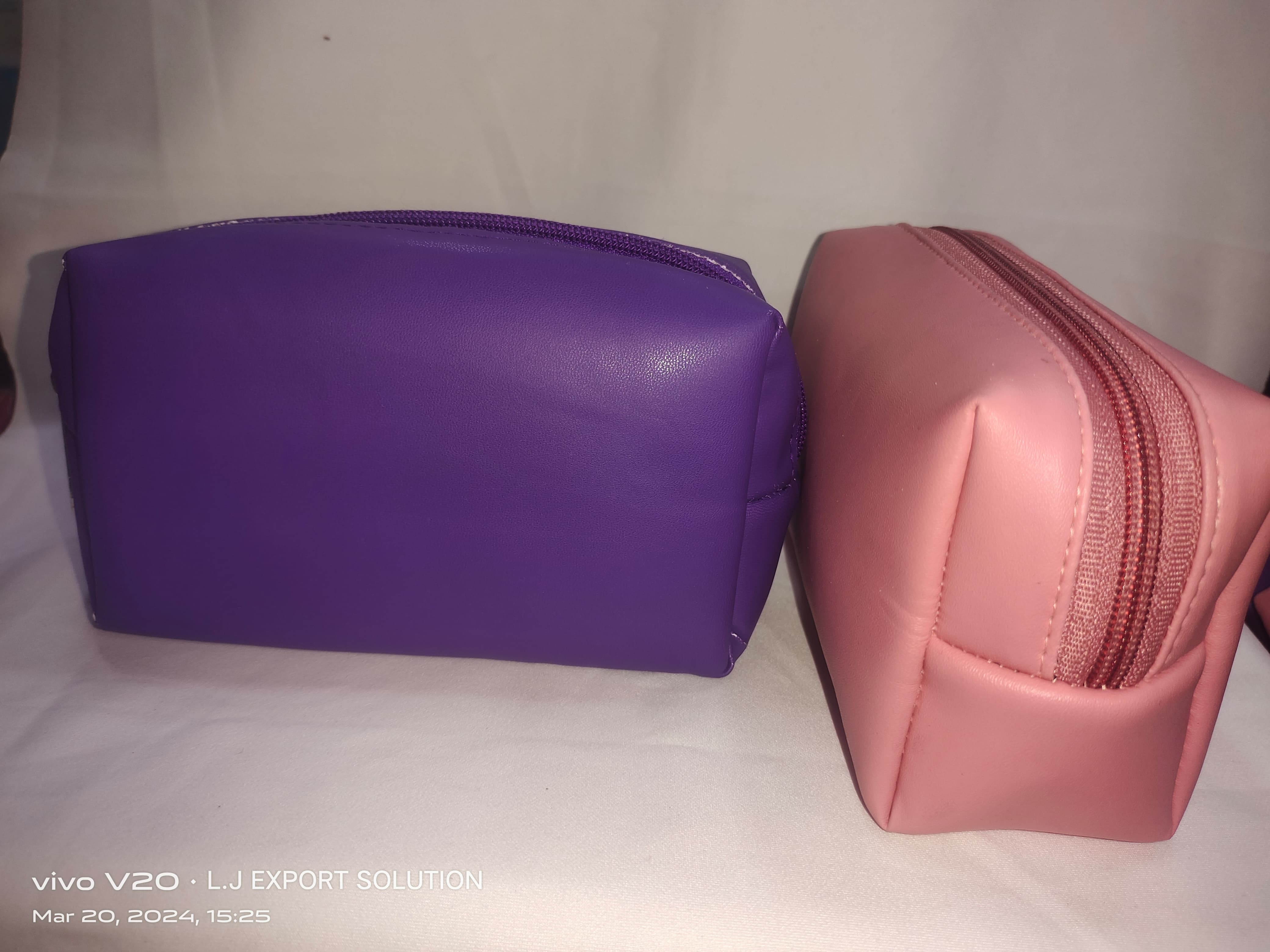 Ladies Cosmetic Pouch - Pu Leather, Custom Size, Pink & Violet Colors | Customized Design With Requested Closure And Lining