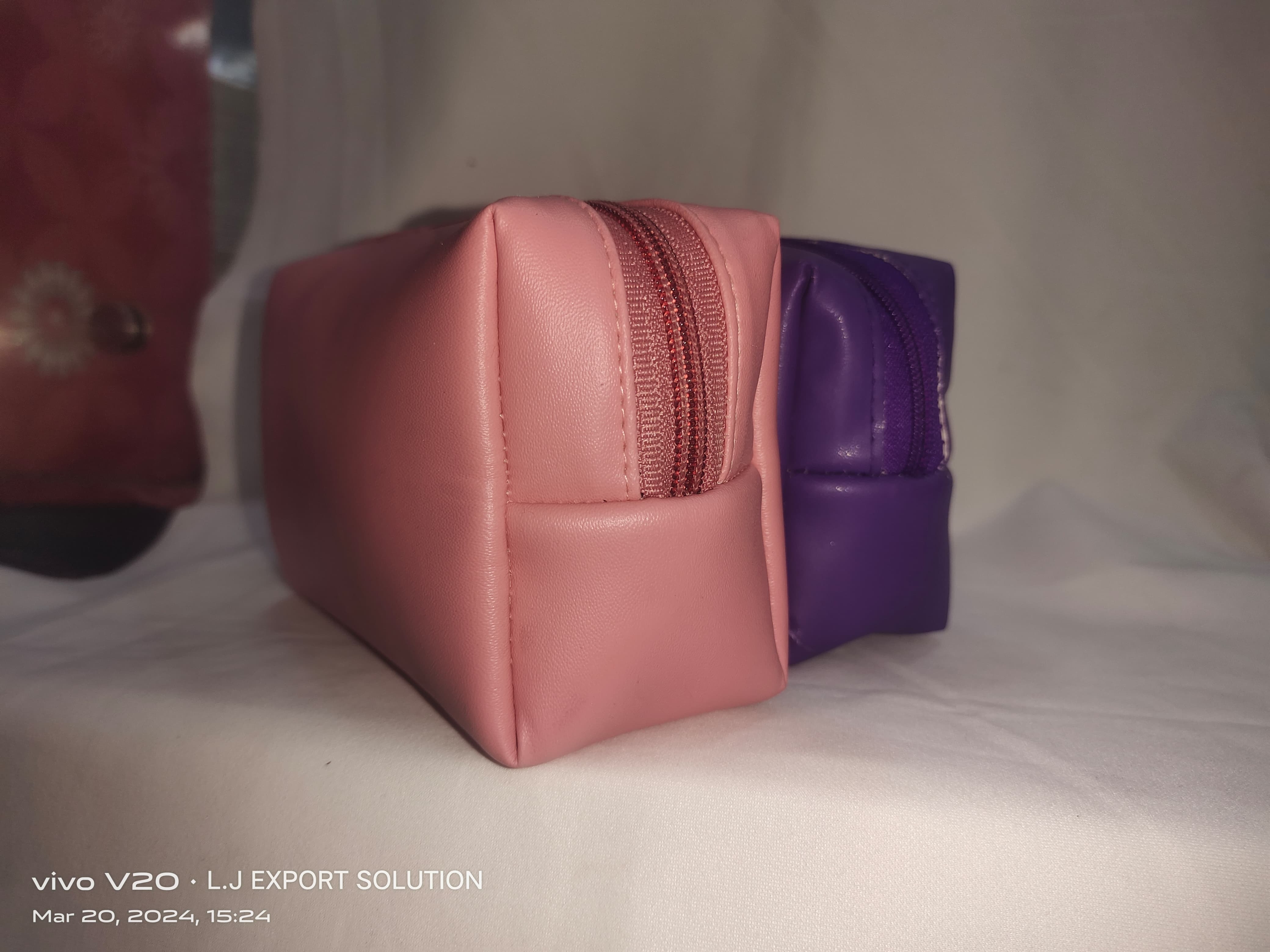 Ladies Cosmetic Pouch - Pu Leather, Custom Size, Pink & Violet Colors | Customized Design With Requested Closure And Lining