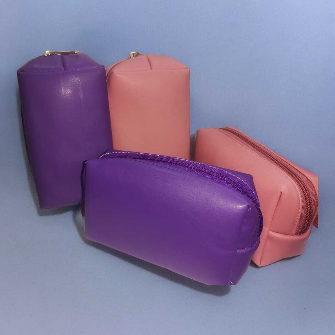Ladies Cosmetic Pouch - Pu Leather, Custom Size, Pink & Violet Colors | Customized Design With Requested Closure And Lining