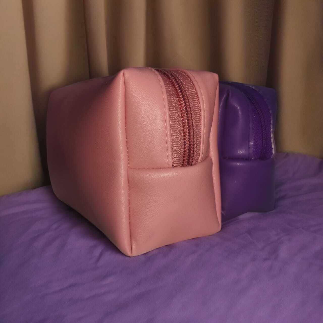 Ladies Cosmetic Pouch - Pu Leather, Custom Size, Pink & Violet Colors | Customized Design With Requested Closure And Lining