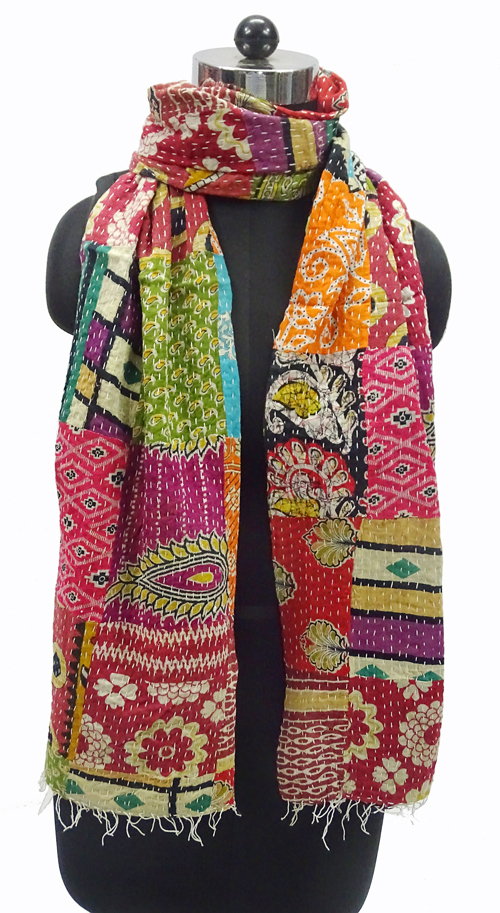 Vintage Patchwork Cotton Kantha Scarfs - 18x72 & 30x80 Inch | Multicolor, Ethnic Dress Type, Handmade, Medium Length, Lightweight At 2.250 Grams