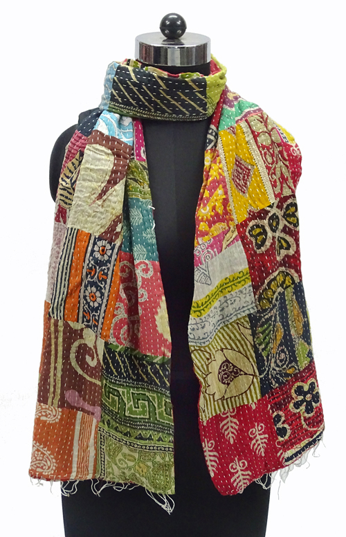 Vintage Patchwork Cotton Kantha Scarfs - 18x72 & 30x80 Inch | Multicolor, Ethnic Dress Type, Handmade, Medium Length, Lightweight At 2.250 Grams