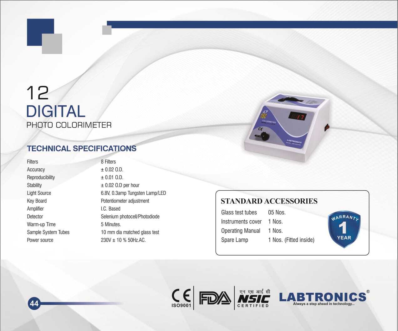 Lt-12 Digital Photo Colorimeter - 8 Filters Optical Density 2 Digit Led Display | Mains Operated 400 To 700 Nm Range 1 Ml Solution Measurement Laboratory Use