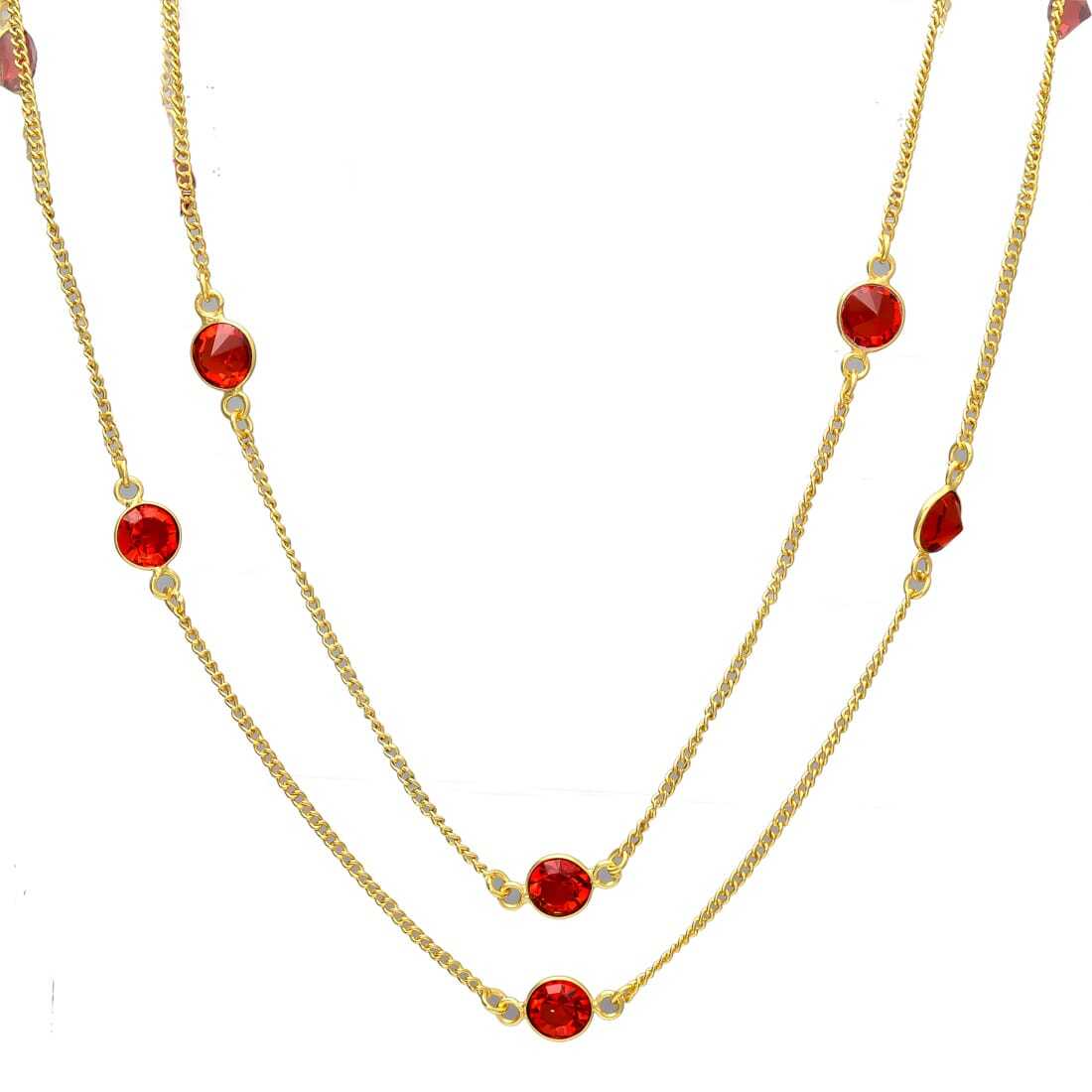 Gold Plated Red Crystal Chain Necklace - Size: Free