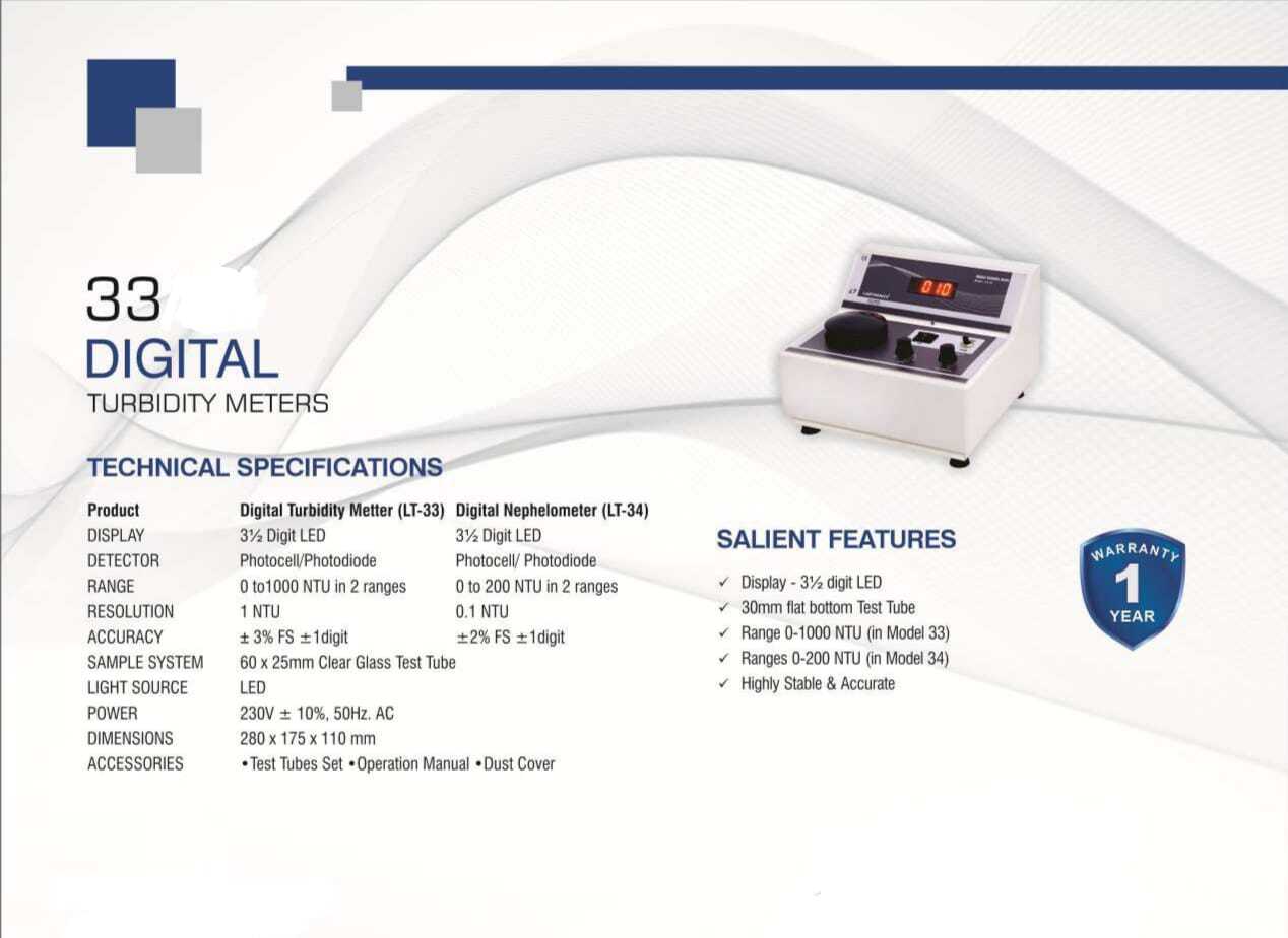 Lt-33 Digital Turbidity Meter - 3 Digit Led Display, Range Up To 1000 Ntu/jtu | White, 280x175x110 Mm, 230v Power, Laboratory Use