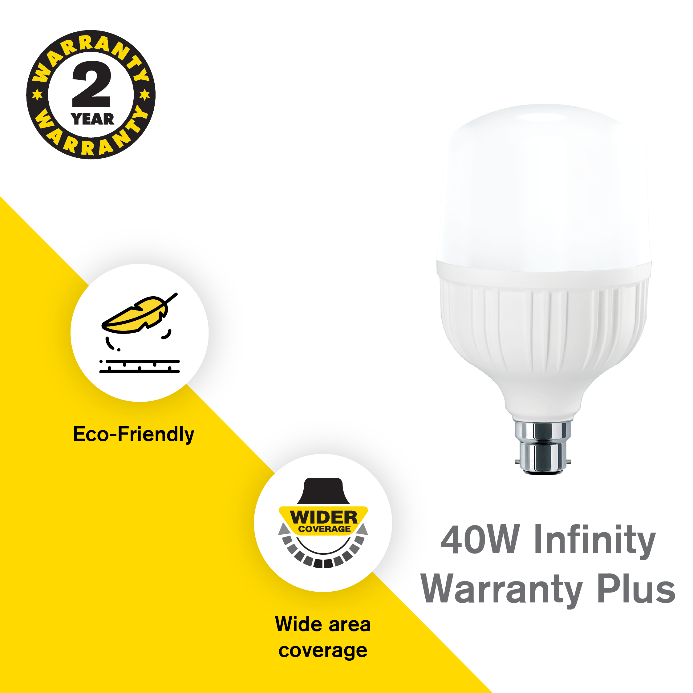 Sun King Infinity 40w Led Bulb - Polycarbonate & Abs Plastic Body , 4000 Lumen Output With Energy-efficient Hybrid Technology For Home & Commercial Use