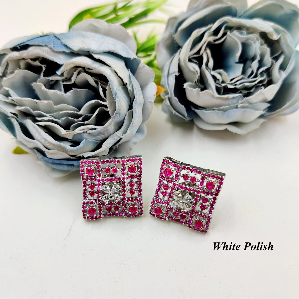 Modern Square Studs - Alloy Various Sizes Elegant White Polish | Zircon Stone Perfect For Weddings Parties Engagements And Anniversaries