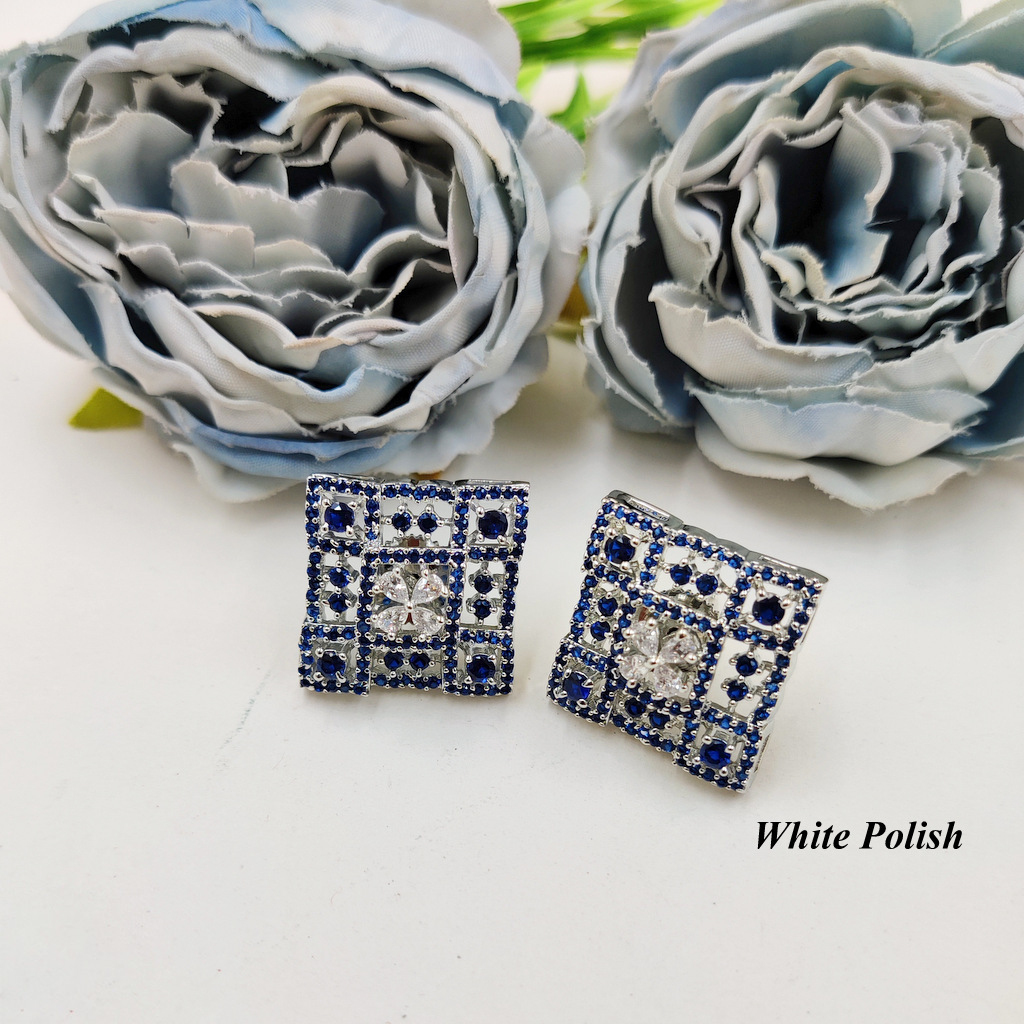 Modern Square Studs - Alloy Various Sizes Elegant White Polish | Zircon Stone Perfect For Weddings Parties Engagements And Anniversaries