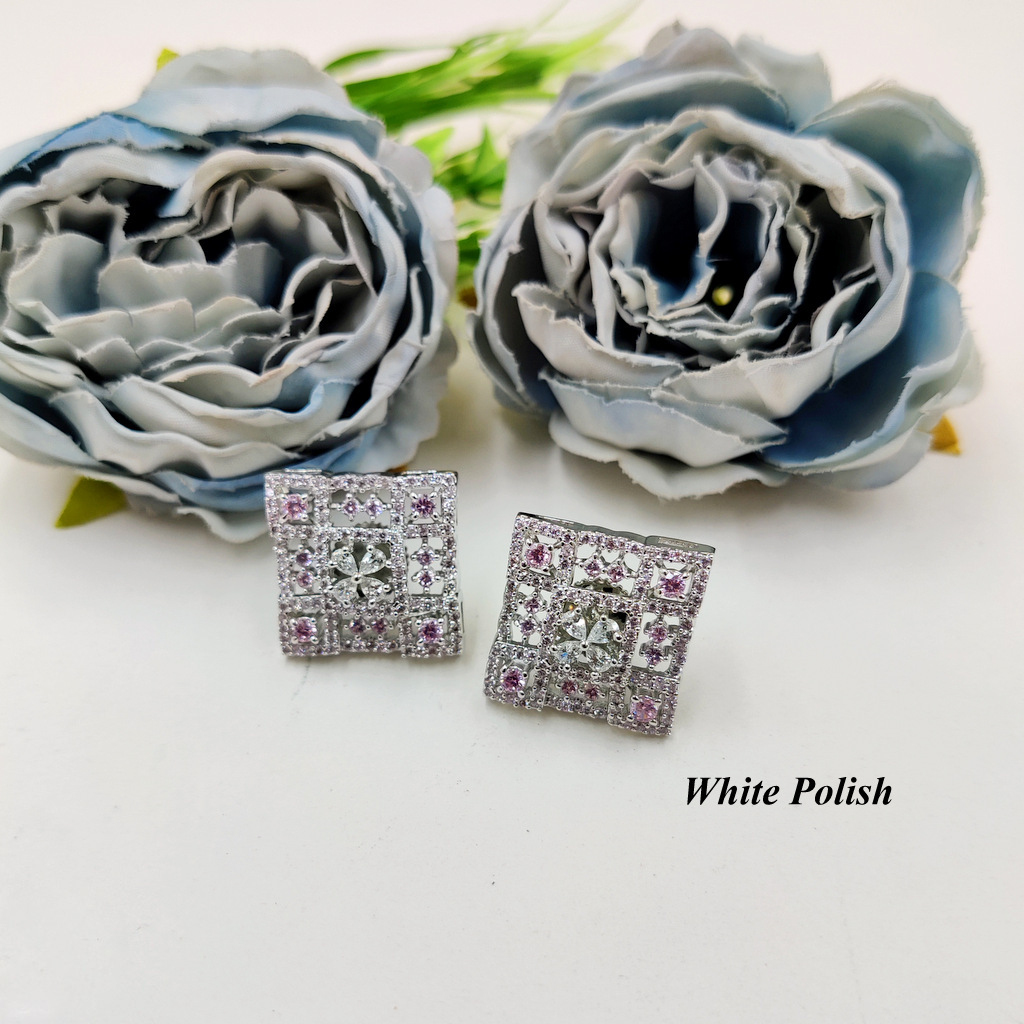 Modern Square Studs - Alloy Various Sizes Elegant White Polish | Zircon Stone Perfect For Weddings Parties Engagements And Anniversaries