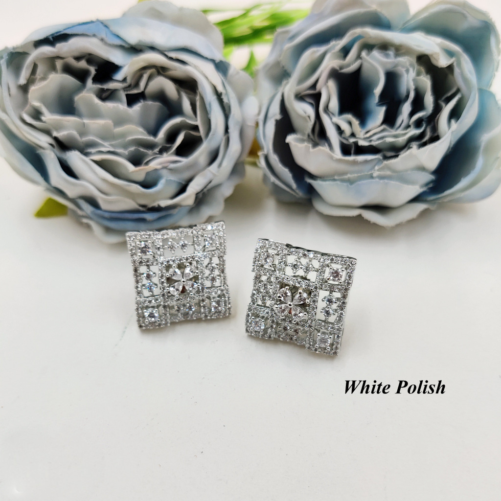 Modern Square Studs - Alloy Various Sizes Elegant White Polish | Zircon Stone Perfect For Weddings Parties Engagements And Anniversaries