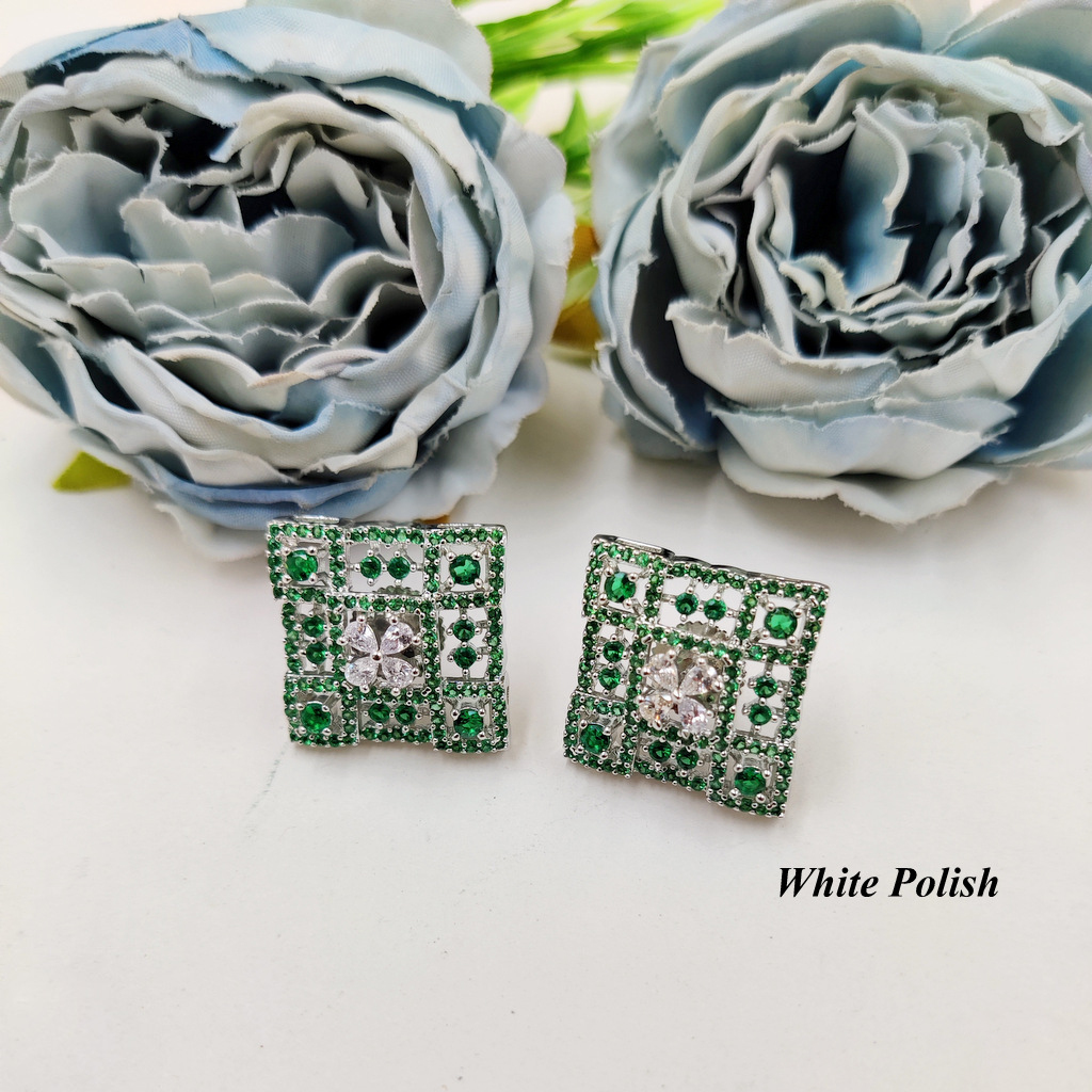 Modern Square Studs - Alloy Various Sizes Elegant White Polish | Zircon Stone Perfect For Weddings Parties Engagements And Anniversaries