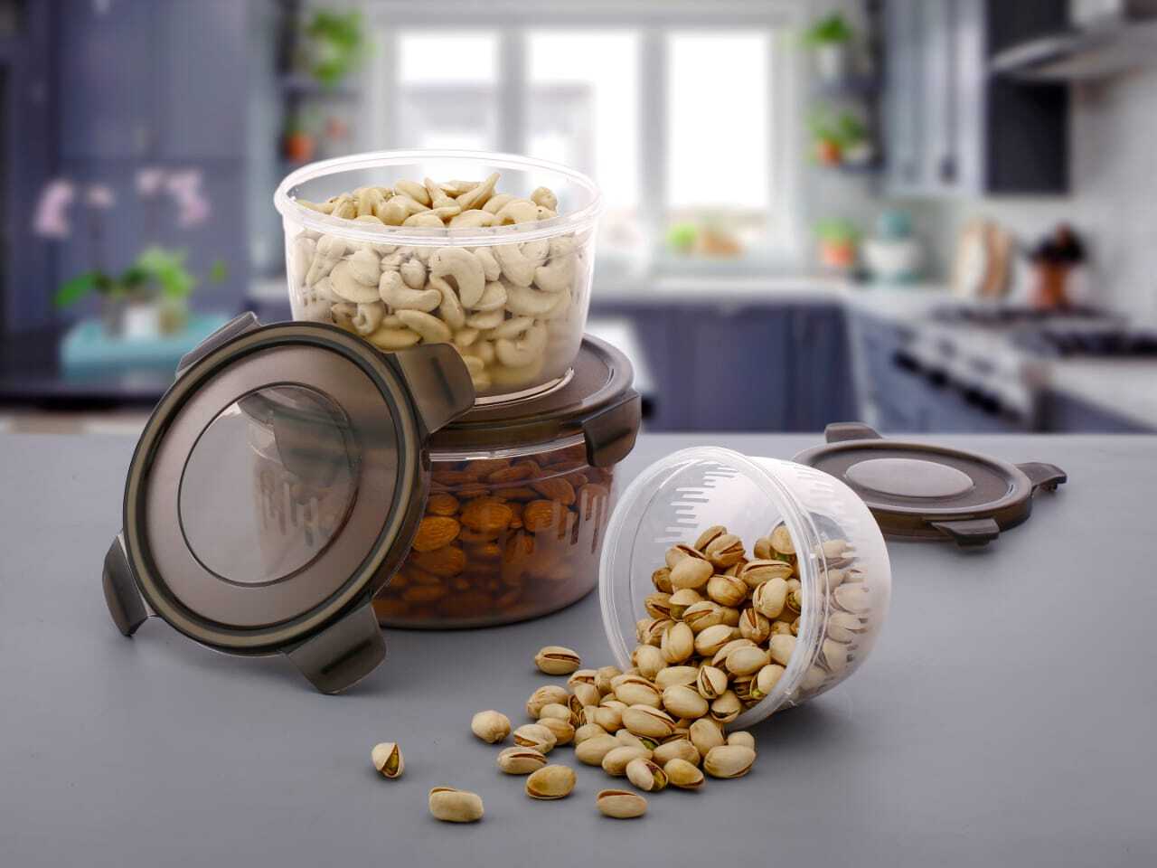 Transparent 3 Pcs Plastic Lock Container