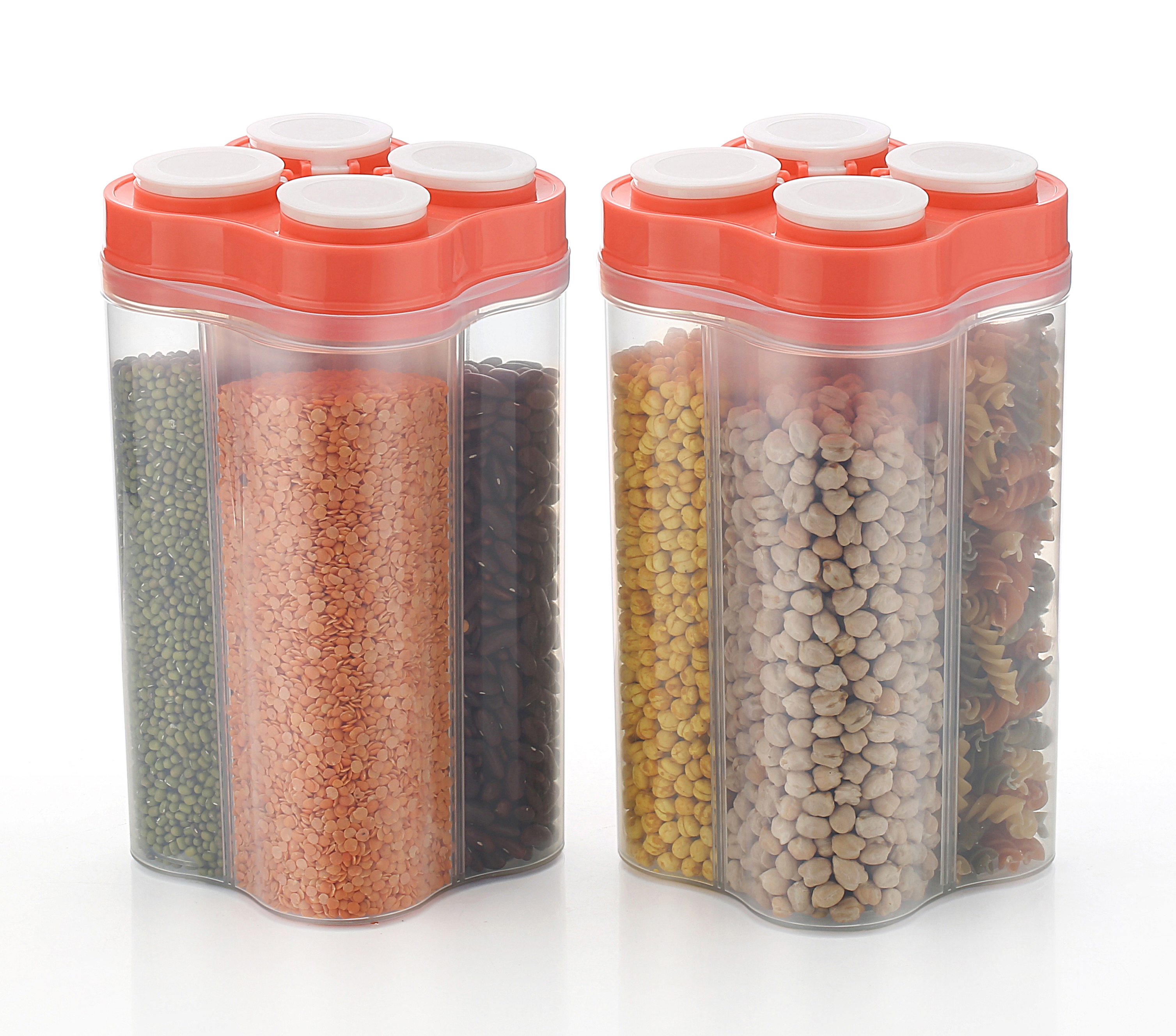 Airtight Transparent Plastic 4 Section Food Storage Container Jar - 2500ml | Nontoxic Material, Versatile Design, Easy Visibility