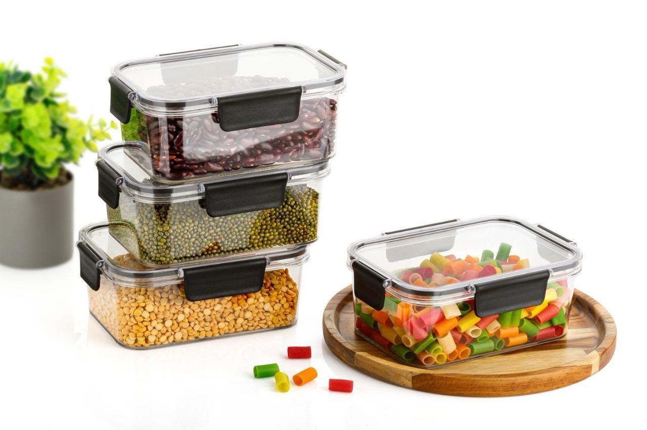 Plastic Food Storage Container With Airtight Lid For Kitchen Set Of 3 - Food-grade Plastic, 700ml, 1400ml, 2400ml | Space-saving, Refrigerator Safe, Bpa Free