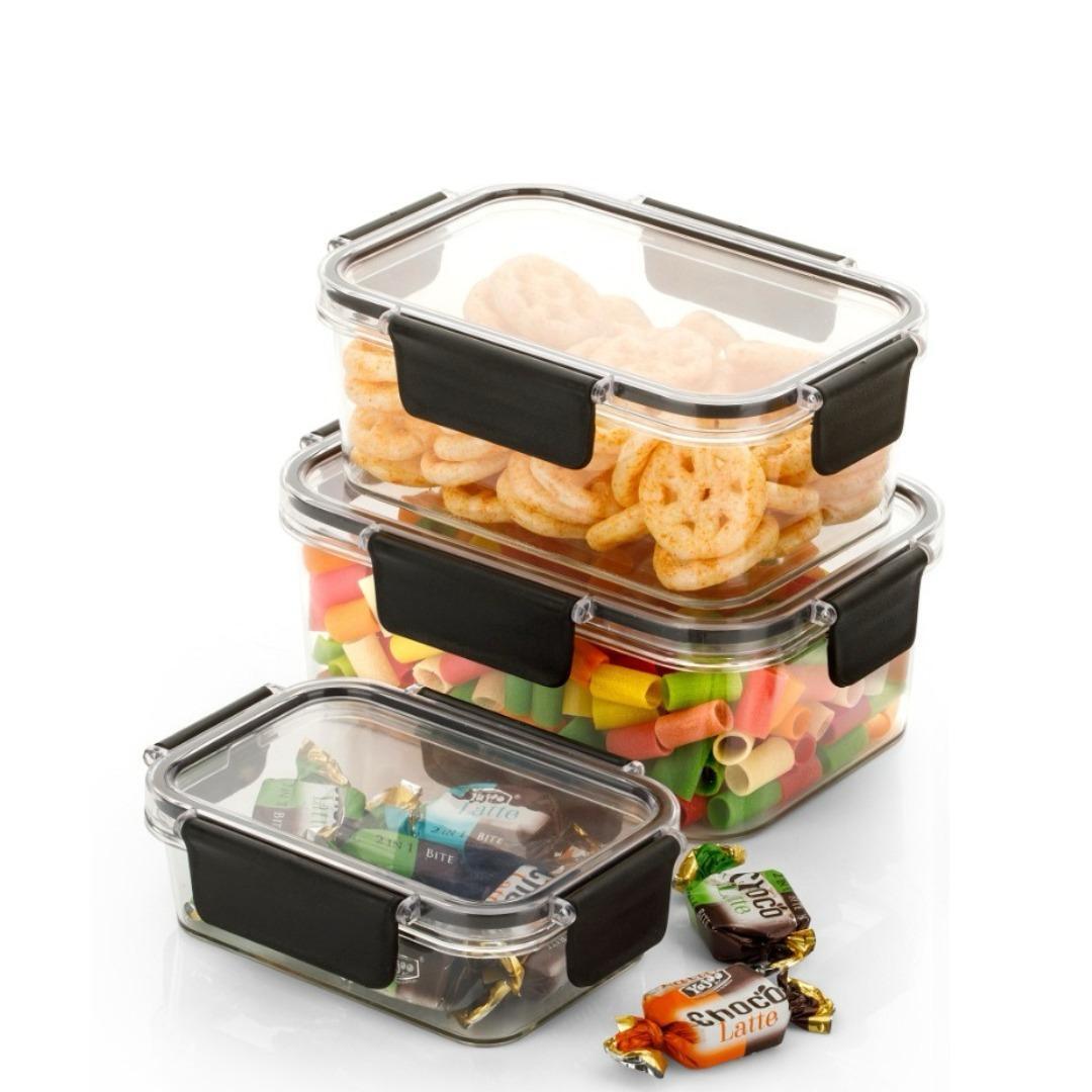 Plastic Food Storage Container With Airtight Lid For Kitchen Set Of 3 - Food-grade Plastic, 700ml, 1400ml, 2400ml | Space-saving, Refrigerator Safe, Bpa Free
