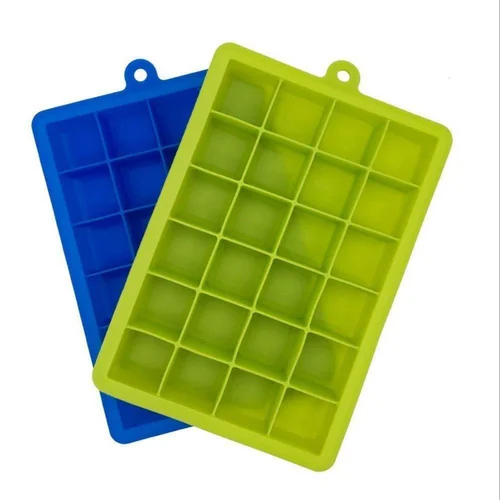 24 Square Silicone Ice Cube Tray - Plastic, 12.5 x 18 x 2.5 cm, Available in Various Colors, Polished Finish for Easy Ice Removal
