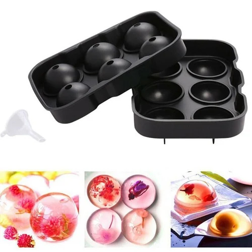 Round Silicon Ice Tray - Silicone Material, 18 x 12 x 3 cm Size, Stylish Black Color, Polished Finish, Lightweight Design