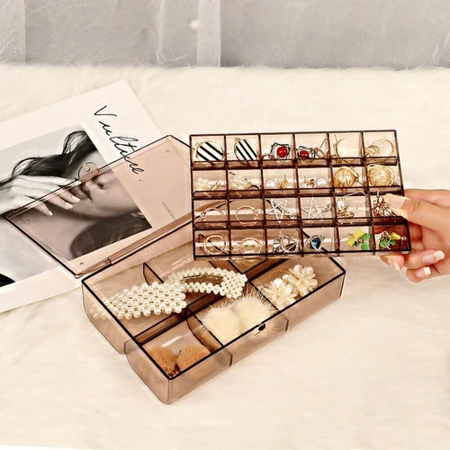 30 Grid Jewelry Box - High-Quality Plastic, 18 x 12 x 3 cm, Transparent Color, Polished Surface Finish | Lightweight, Organized Storage Solution