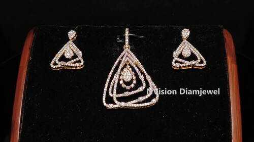 Modern Edge A Sleek Triangulate Sparkle Natural Diamond Pendant and AA A Earrings