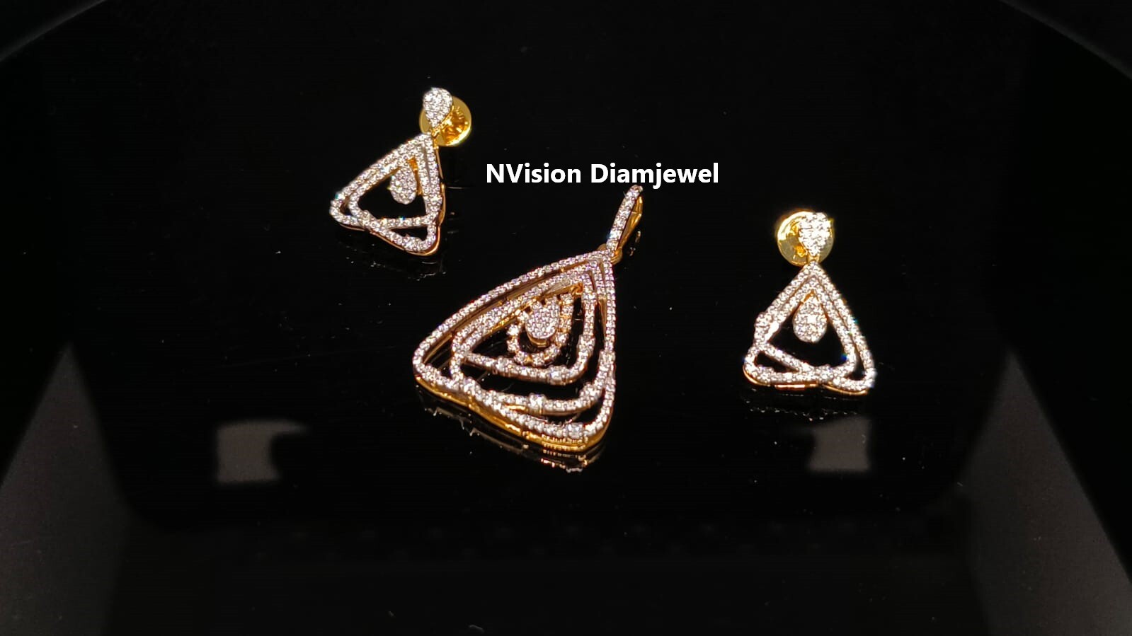 Modern Edge A Sleek Triangulate Sparkle Natural Diamond Pendant And Aa A Earrings