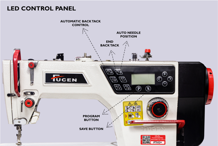 Ft-02+ High Speed Direct Drive, Single Needle Lockstitch Sewing Machine With Automatic Thread Trimmer , Needle Positioning, Auto Reverse, Auto Wiping & Operation Panel. Power: 550 Watt (W)