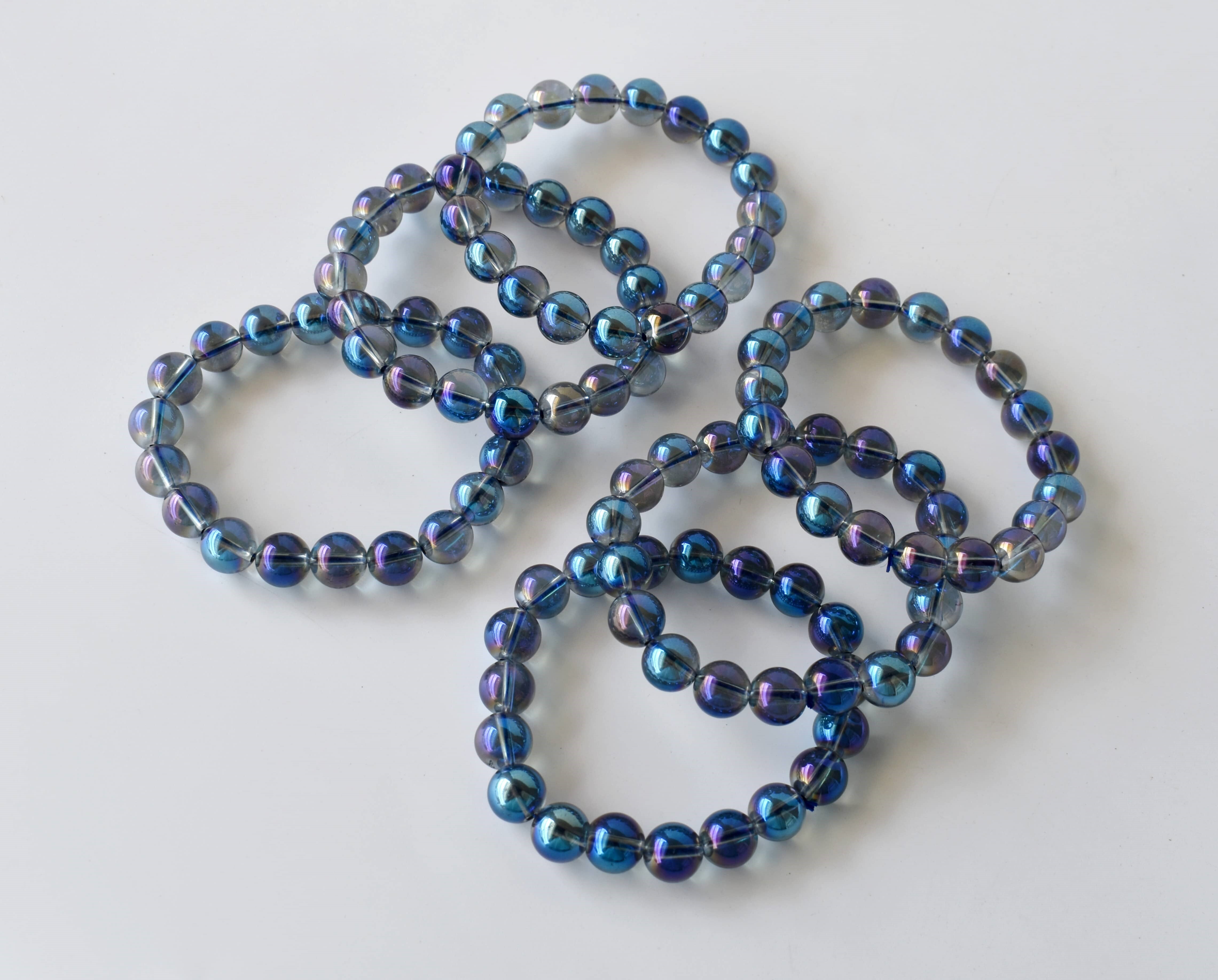 Aura Quartz Titanium Bracelet Crystal Beaded Bracelet - Natural Gemstones, 4mm-10mm Beads, 7-7.5 Inches Length, Round Shape, 30g Weight