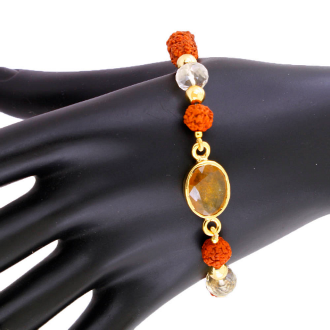 Rudraksha With Pukhraj Stone Bracelet - Shape: Round/oval
