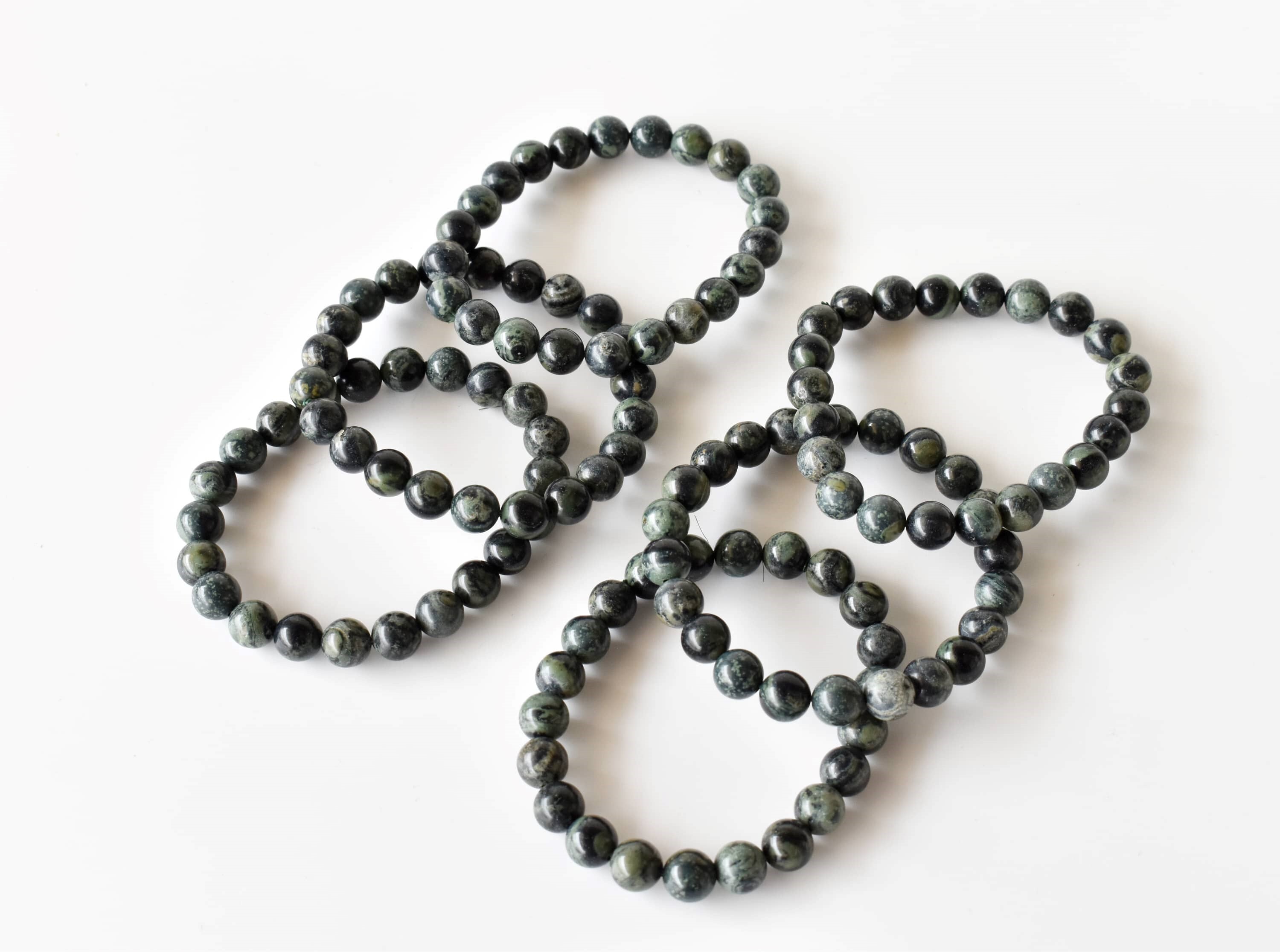 Kambaba Jasper Bracelet - Natural Gemstones, 4mm-10mm Beads, 7-7.5 Inches Length, 8mm Round Shape, 30 Grams Weight