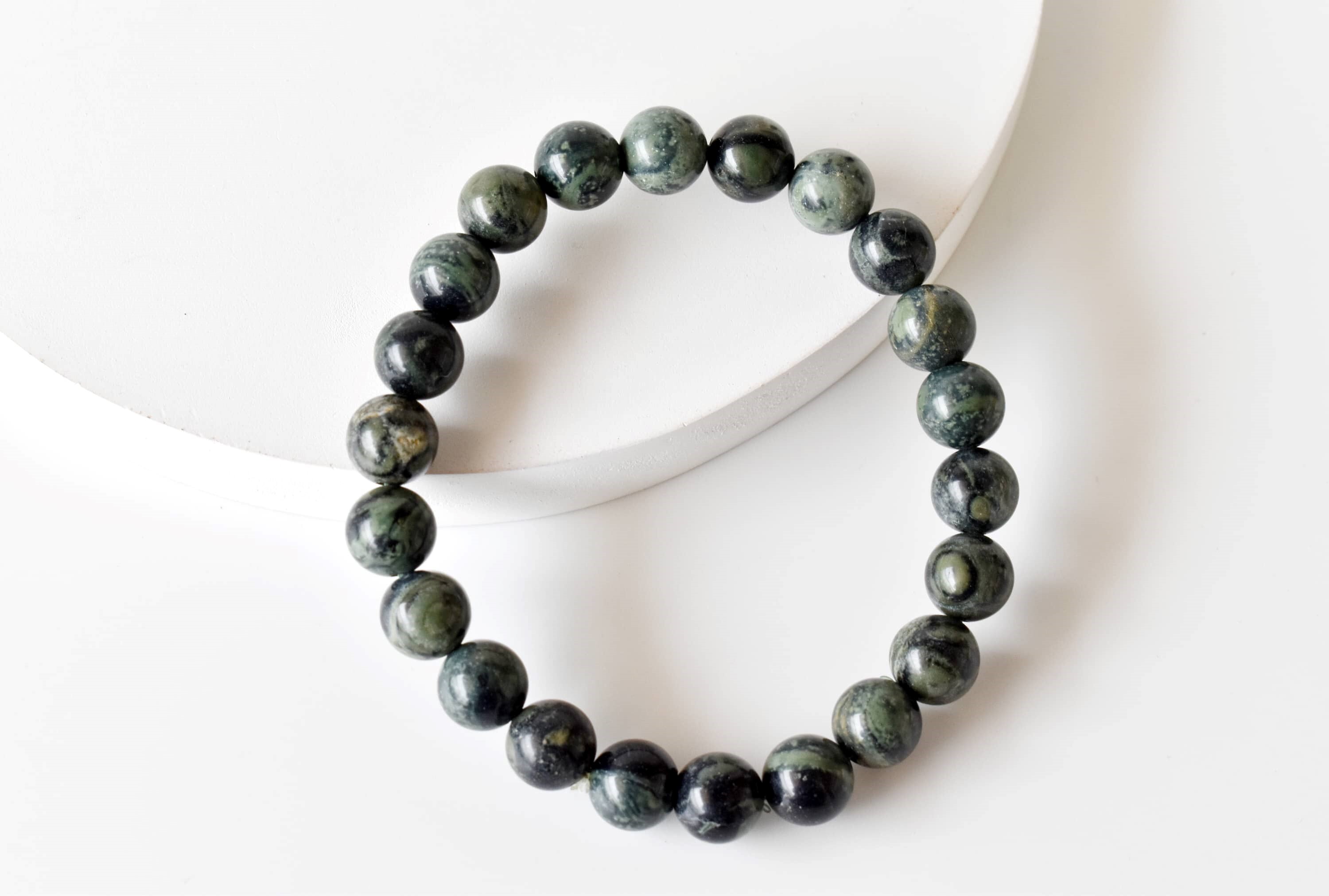 Kambaba Jasper Bracelet - Natural Gemstones, 4mm-10mm Beads, 7-7.5 Inches Length, 8mm Round Shape, 30 Grams Weight