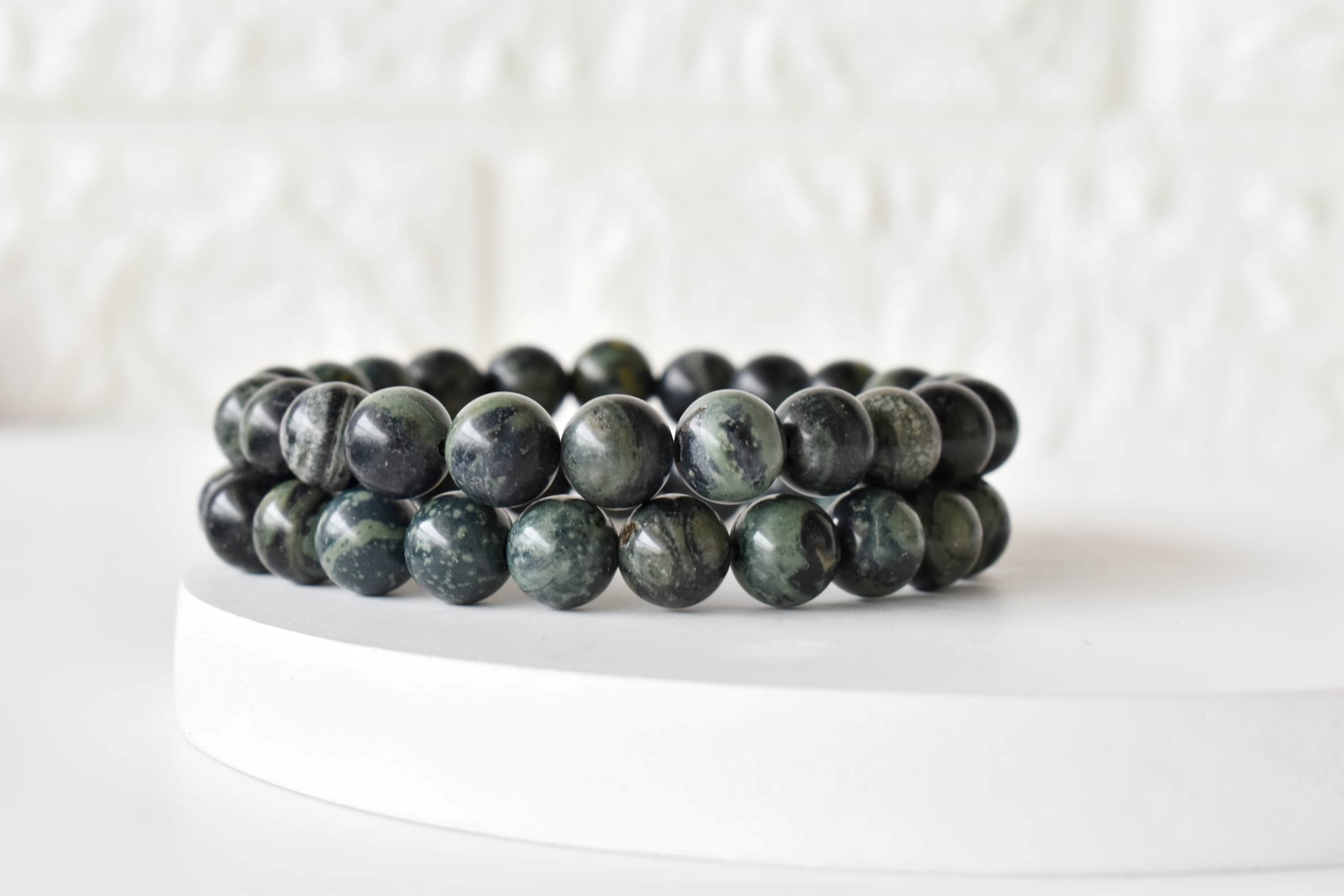 Kambaba Jasper Bracelet - Natural Gemstones, 4mm-10mm Beads, 7-7.5 Inches Length, 8mm Round Shape, 30 Grams Weight