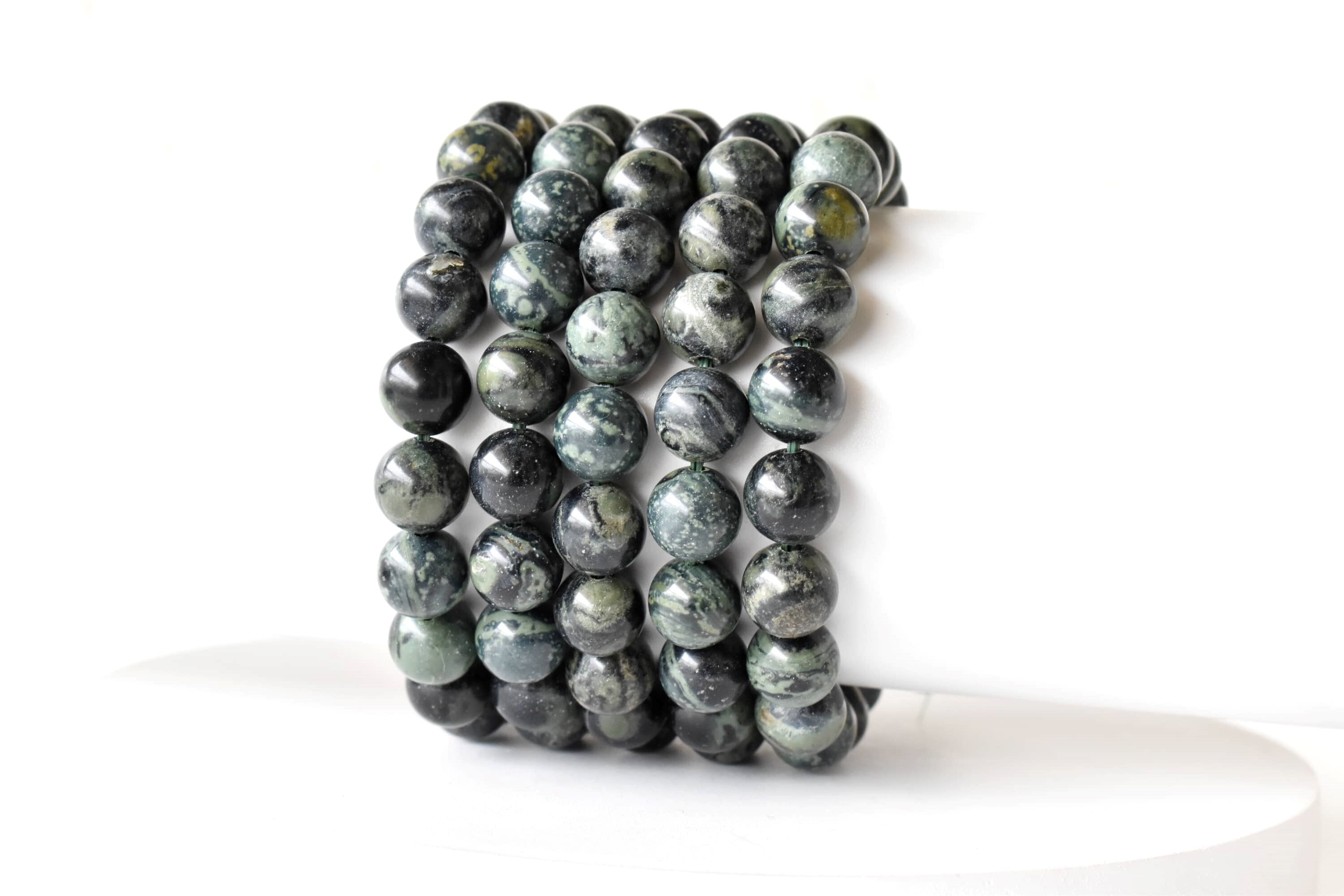 Kambaba Jasper Bracelet - Natural Gemstones, 4mm-10mm Beads, 7-7.5 Inches Length, 8mm Round Shape, 30 Grams Weight