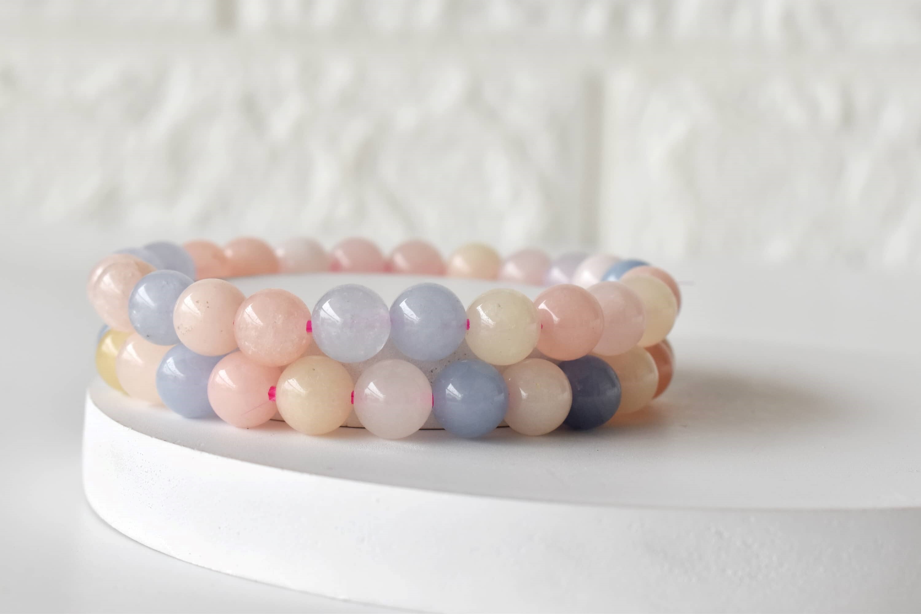 Morganite Bracelet Crystal Beaded Bracelet - Natural Gemstones 4mm-10mm Bead Sizes 7-7.5 Inches Length 8mm Round Shape 30 Grams Weight