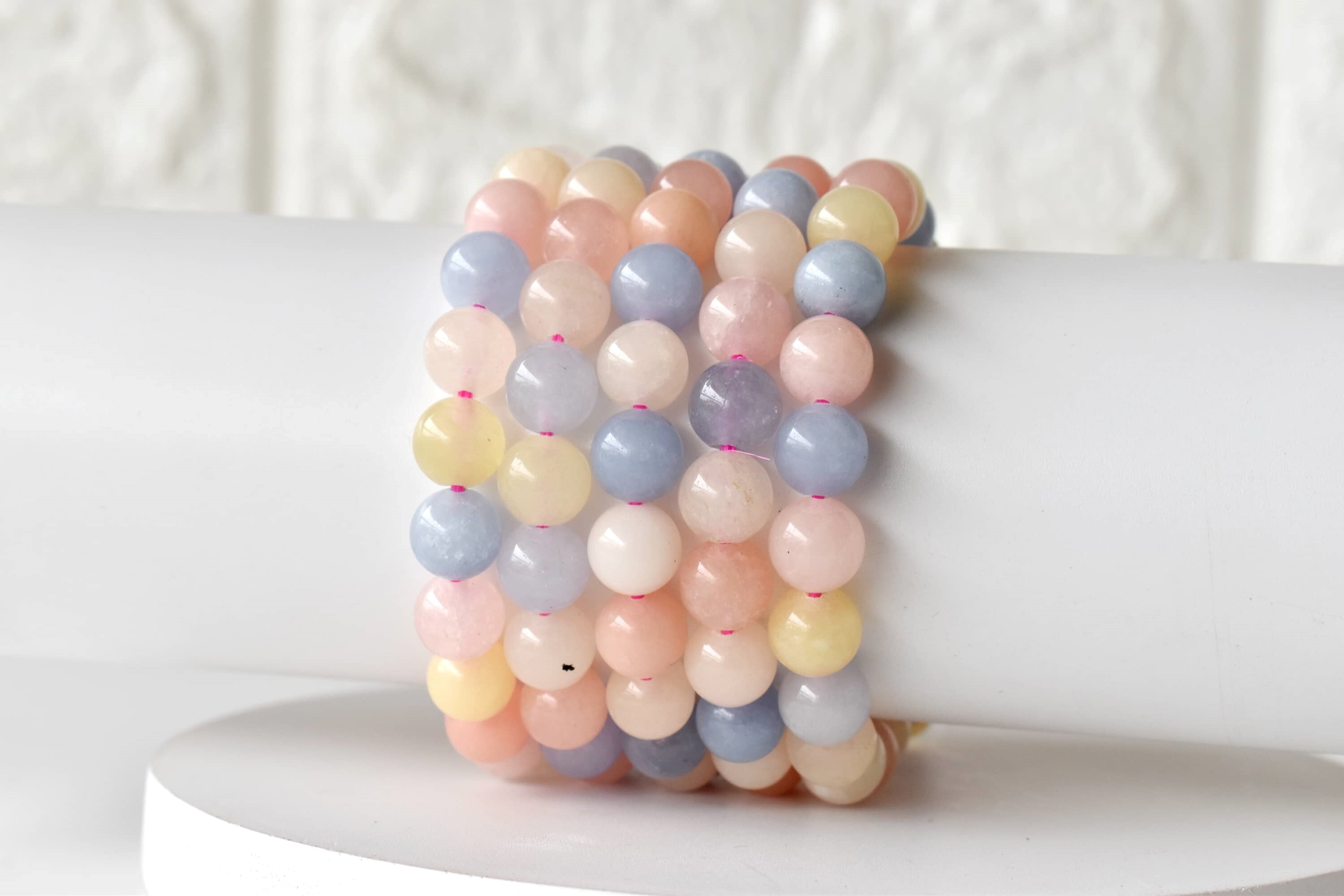 Morganite Bracelet Crystal Beaded Bracelet - Natural Gemstones 4mm-10mm Bead Sizes 7-7.5 Inches Length 8mm Round Shape 30 Grams Weight