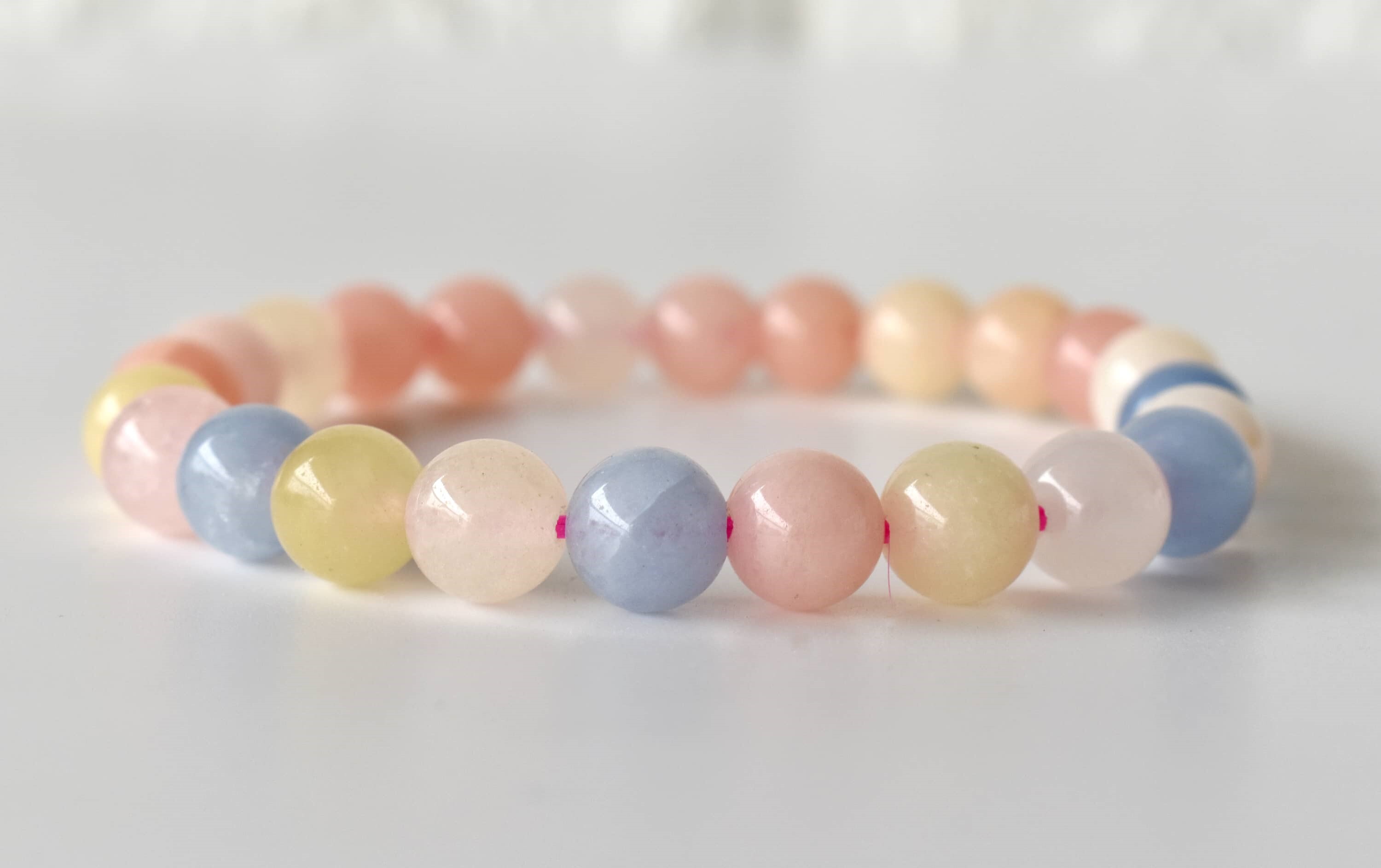 Morganite Bracelet Crystal Beaded Bracelet - Natural Gemstones 4mm-10mm Bead Sizes 7-7.5 Inches Length 8mm Round Shape 30 Grams Weight