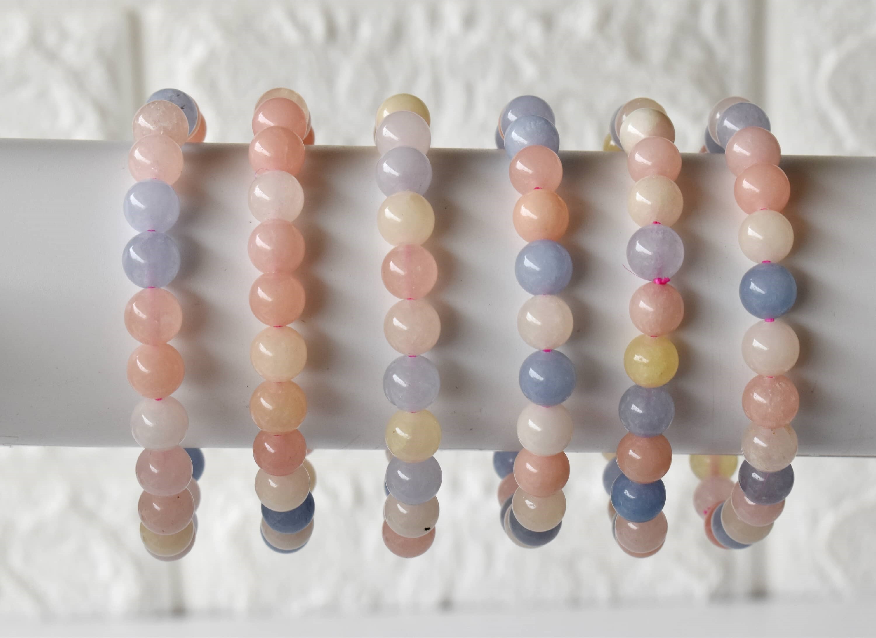Morganite Bracelet Crystal Beaded Bracelet - Natural Gemstones 4mm-10mm Bead Sizes 7-7.5 Inches Length 8mm Round Shape 30 Grams Weight
