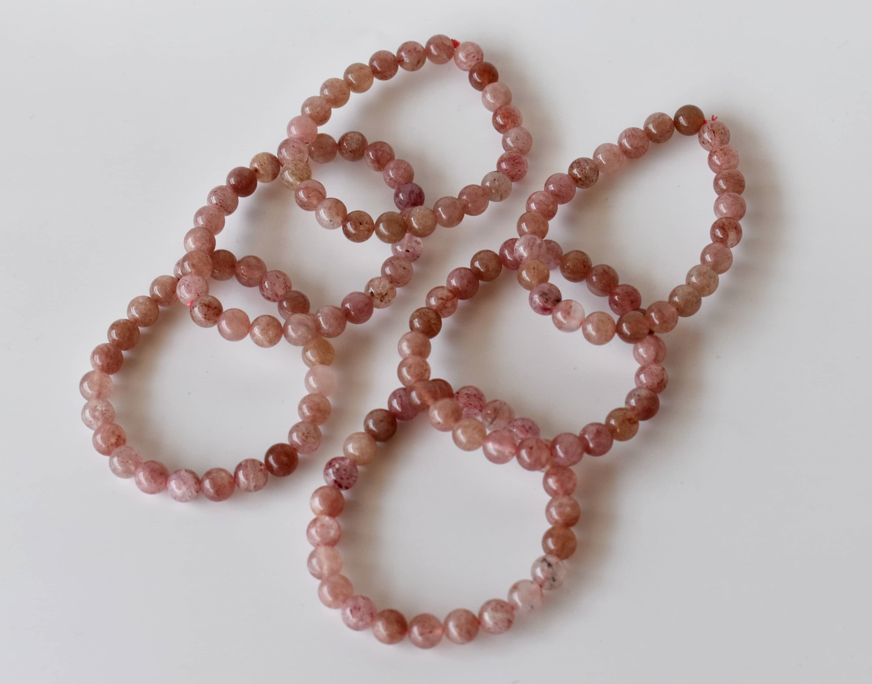 Strawberry Quartz Bracelet Crystal Beaded Bracelet - Natural Gemstones Bead Sizes 4-10mm Length 7-7.5 Inches Round Shape 30g Weight