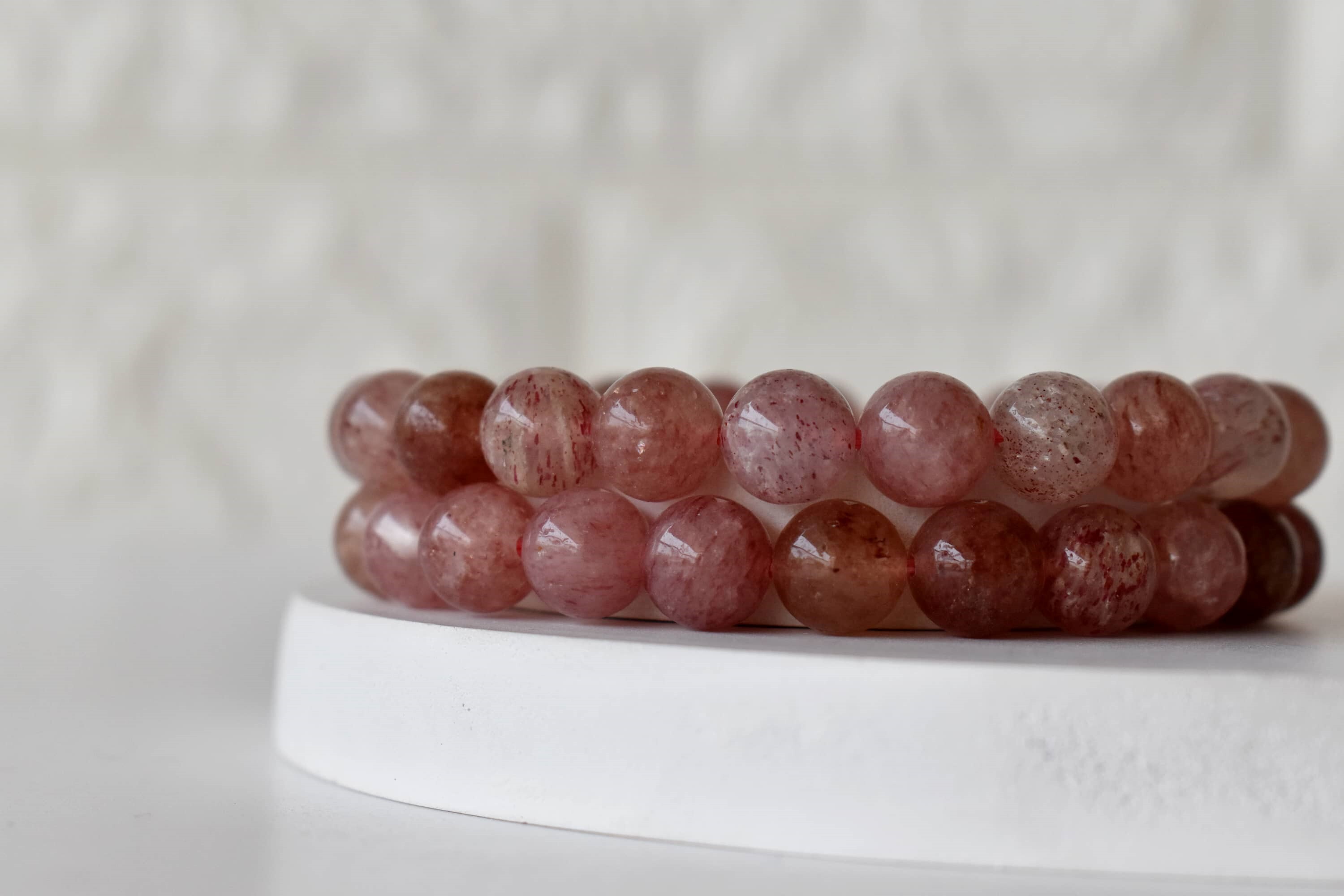 Strawberry Quartz Bracelet Crystal Beaded Bracelet - Natural Gemstones Bead Sizes 4-10mm Length 7-7.5 Inches Round Shape 30g Weight