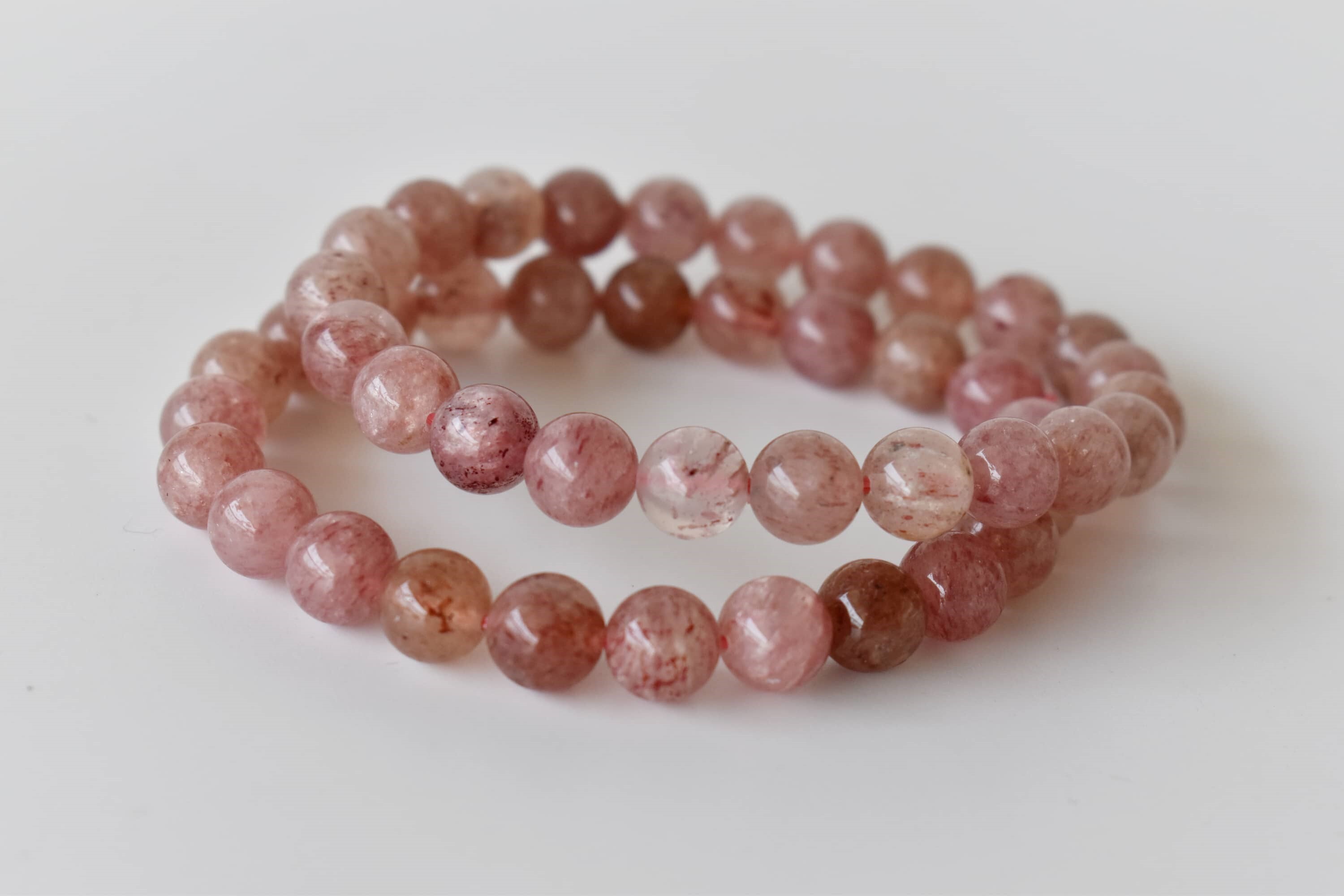 Strawberry Quartz Bracelet Crystal Beaded Bracelet - Natural Gemstones Bead Sizes 4-10mm Length 7-7.5 Inches Round Shape 30g Weight