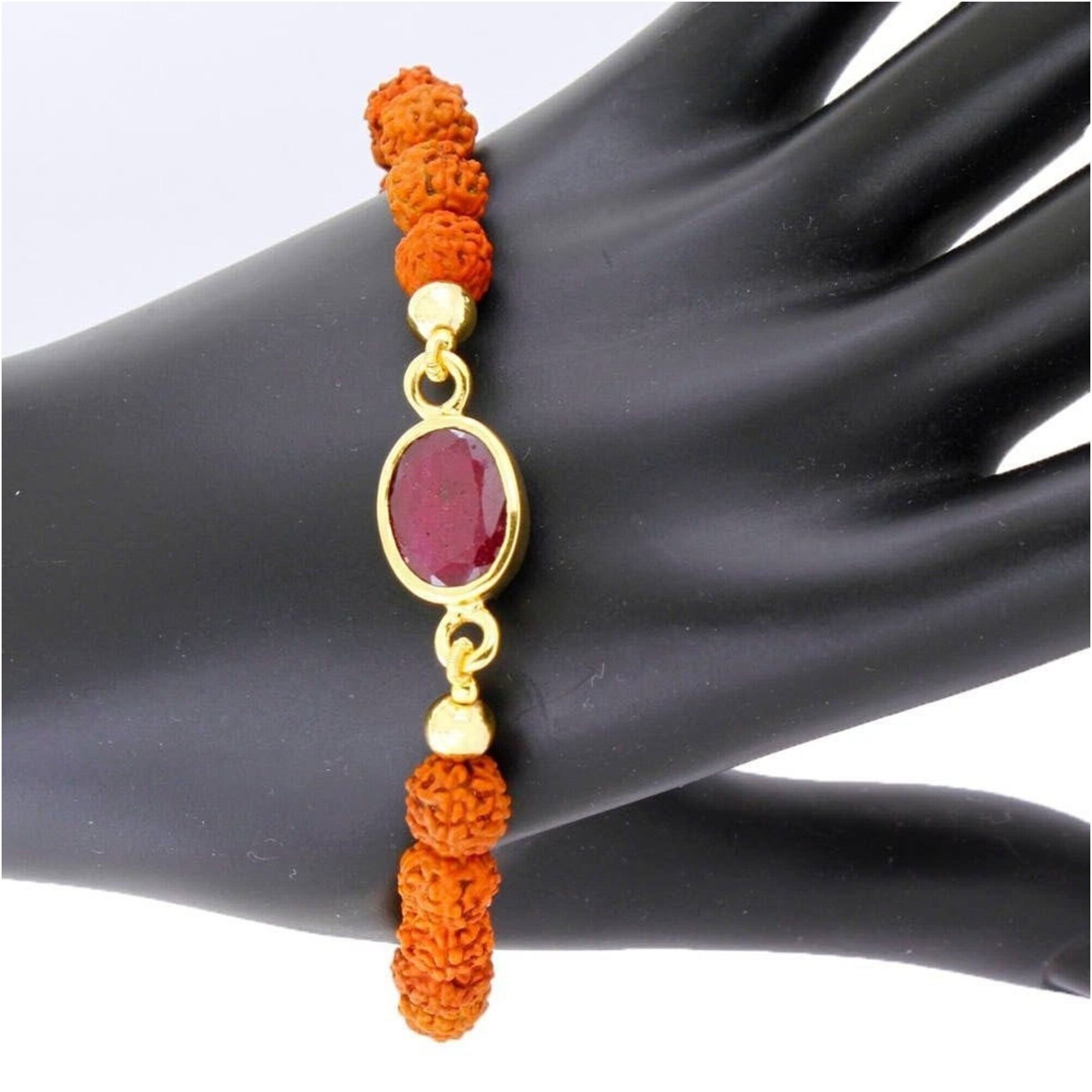 Rudraksh With Ruby Gemstone Bracelet - Occasion: Religious