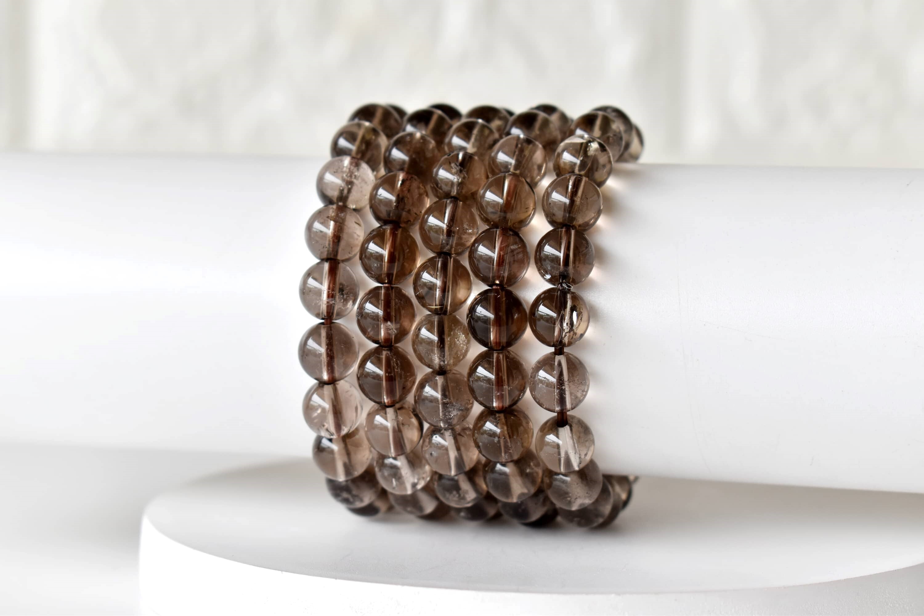 Smokey Quartz Bracelet Crystal Beaded Bracelet - Natural Gemstones, 4mm-10mm Beads, 7-7.5 Inches Length | Round Shape, 30g Weight, Elegant Jewelry