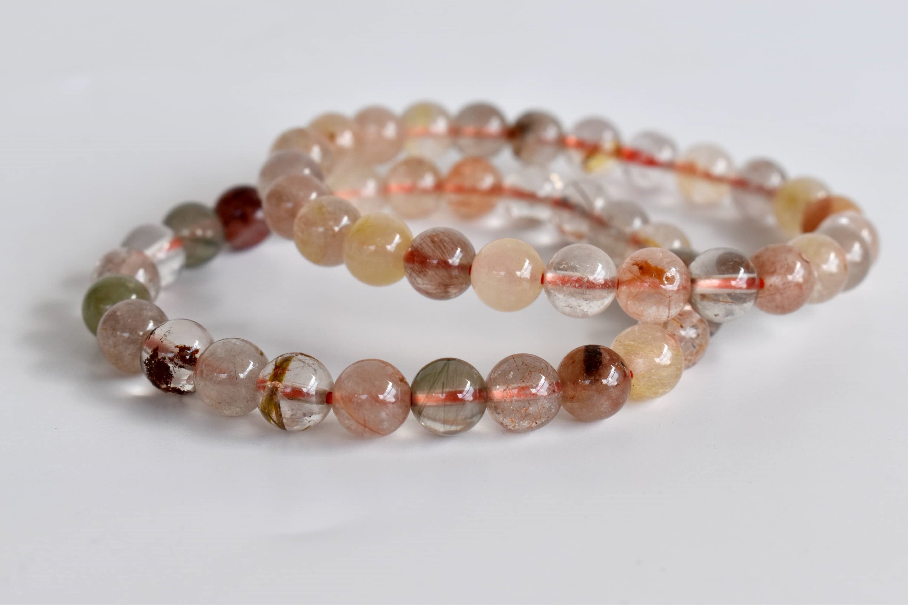 Multi Rutile Bracelet Crystal Beaded Bracelet - Natural Gemstones Bead Sizes 4mm-10mm 7-7.5 Inches Length 8mm Round Shape 30 Grams Weight